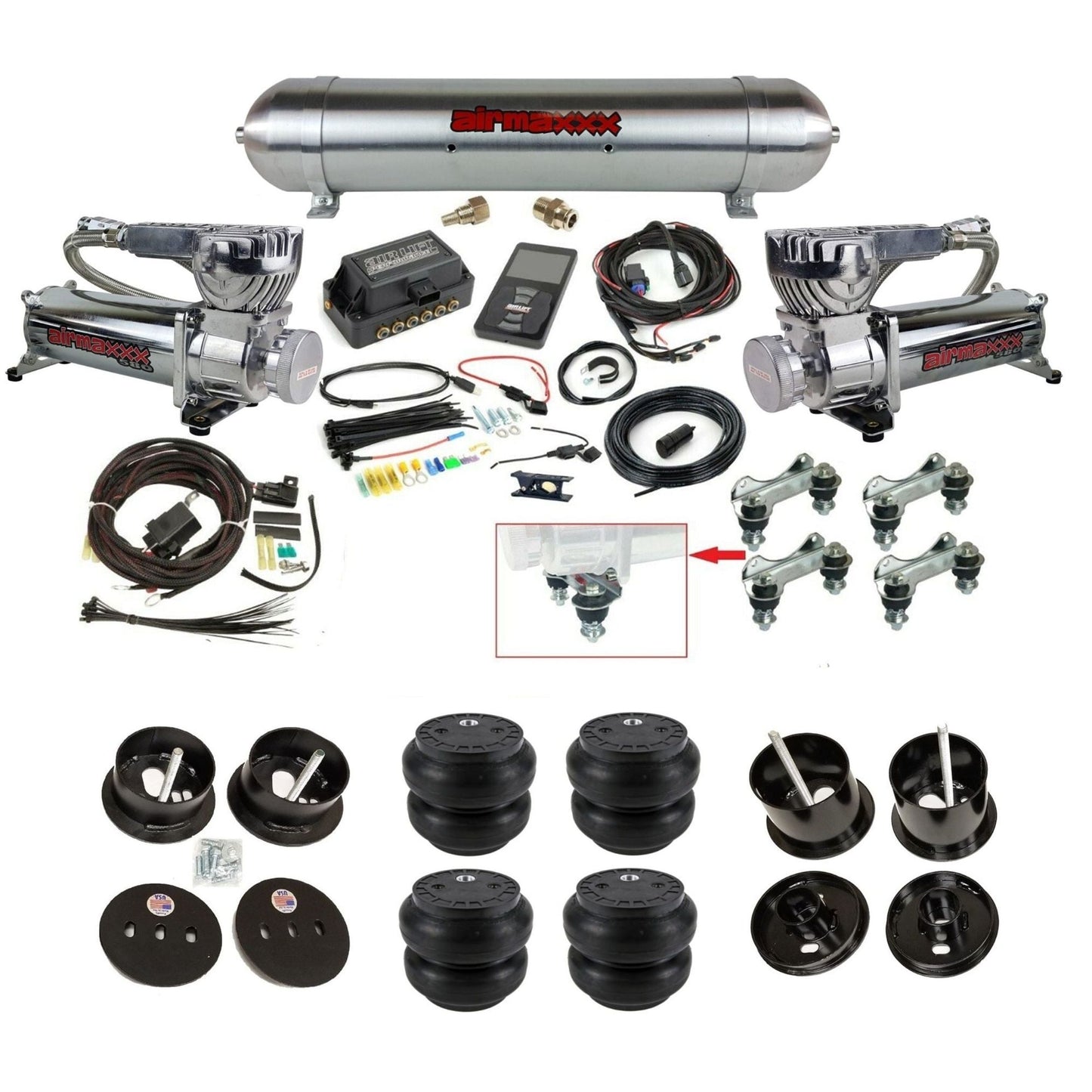 Air Lift 3P 27685 3/8 chrome 580 compressor raw aluminum tank slam bags & brackets air ride kit fits 1961-62 Cadillac K-CAD6162-580C2-57ARW-27685-WK-3P2SS7