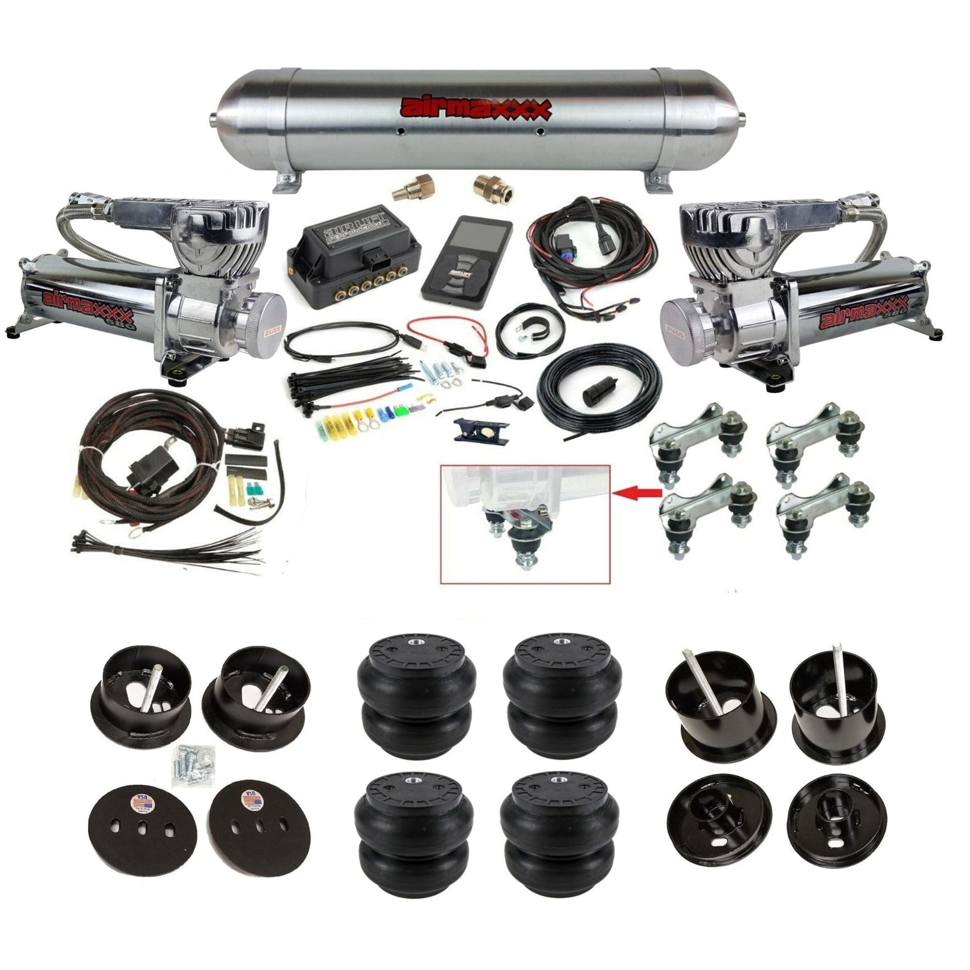 Air Lift 3P 27685 3/8 chrome 580 compressor raw aluminum tank slam bags & brackets air ride kit fits 1961-62 Cadillac K-CAD6162-580C2-57ARW-27685-WK-3P2SS7