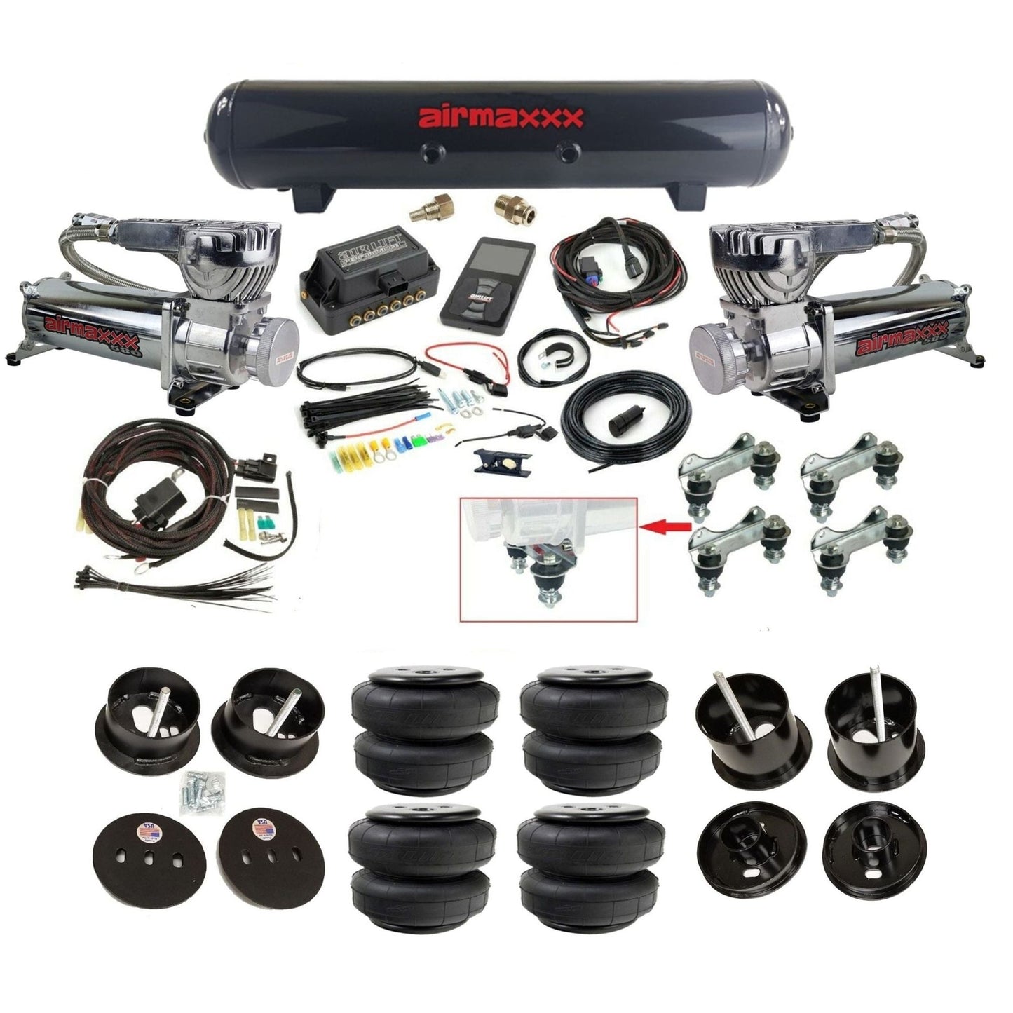 Air Lift 3P 27685 3/8 chrome 580 compressor steel tank airlift bags & brackets air ride kit fits 1961-62 Cadillac K-CAD6162-580C2-57S-27685-WK-3P2D25