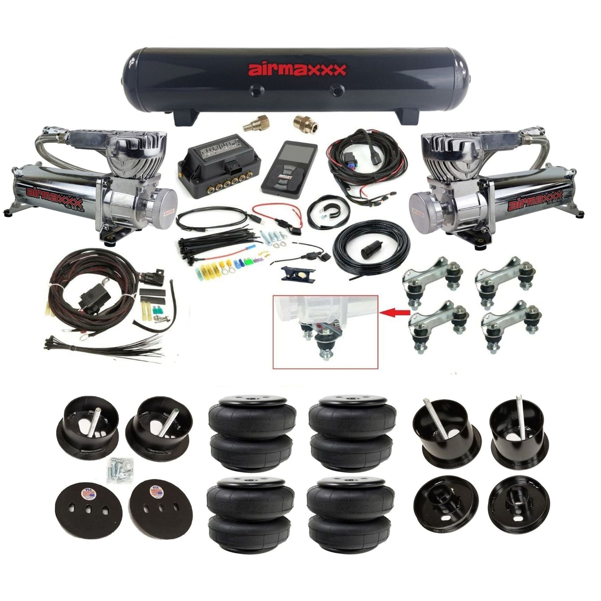 Air Lift 3P 27685 3/8 chrome 580 compressor steel tank airlift bags & brackets air ride kit fits 1961-62 Cadillac K-CAD6162-580C2-57S-27685-WK-3P2D25