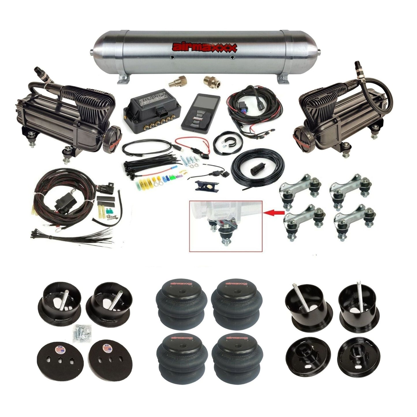 Air Lift 3P 27685 3/8 x-series compressor raw aluminum tank 2600 bags & brackets air ride kit fits 1961-62 Cadillac K-CAD6162-XB2-57ARW-27685-WK-3P2