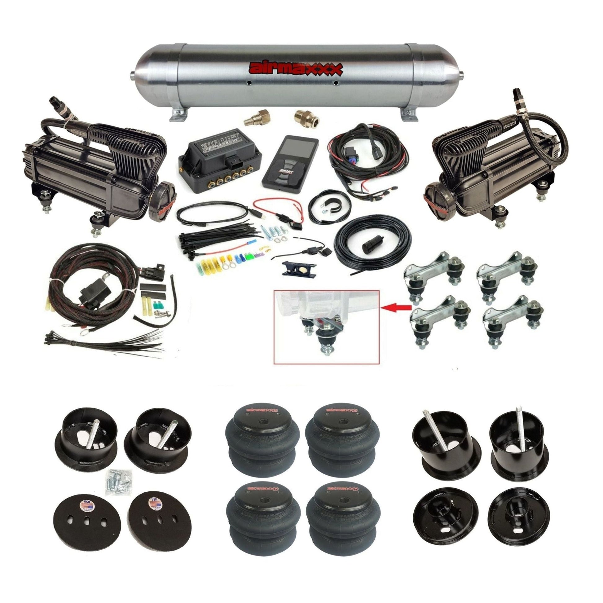 Air Lift 3P 27685 3/8 x-series compressor raw aluminum tank 2600 bags & brackets air ride kit fits 1961-62 Cadillac K-CAD6162-XB2-57ARW-27685-WK-3P2