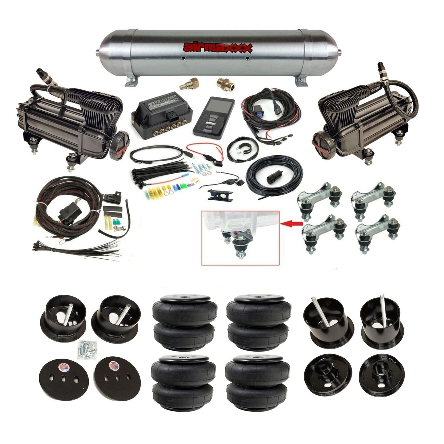 Air Lift 3P 27685 3/8 x-series compressor raw aluminum tank airlift bags & brackets air ride kit fits 1961-62 Cadillac K-CAD6162-XB2-57ARW-27685-WK-3P2D25