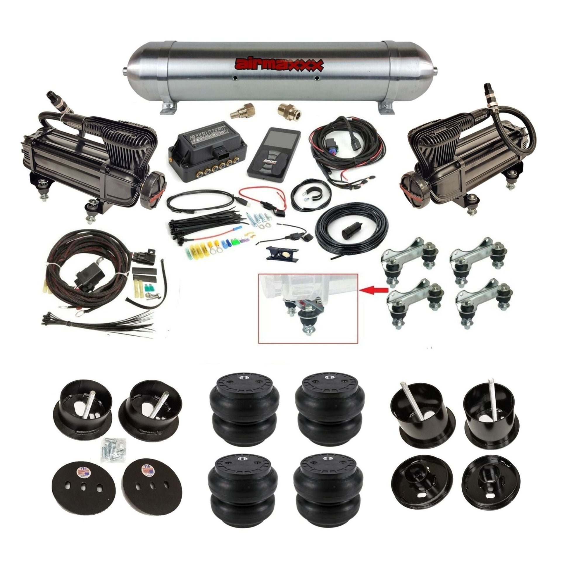 Air Lift 3P 27685 3/8 x-series  compressor raw aluminum tank slam bags & brackets air ride kit fits 1961-62 Cadillac K-CAD6162-XB2-57ARW-27685-WK-3P2SS7