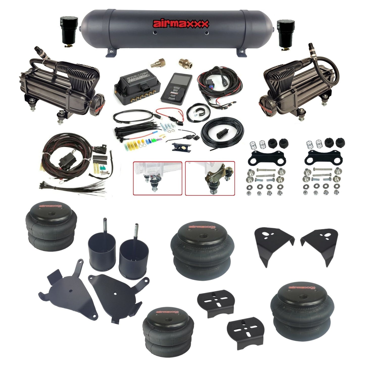 Air Lift 3P 27685 Air Ride Suspension dual x-series compressors aluminum tank bags & airmaxxx brackets fits S10/S15/Sonoma KS10-XB2-57ABK-27685-WK-3P2