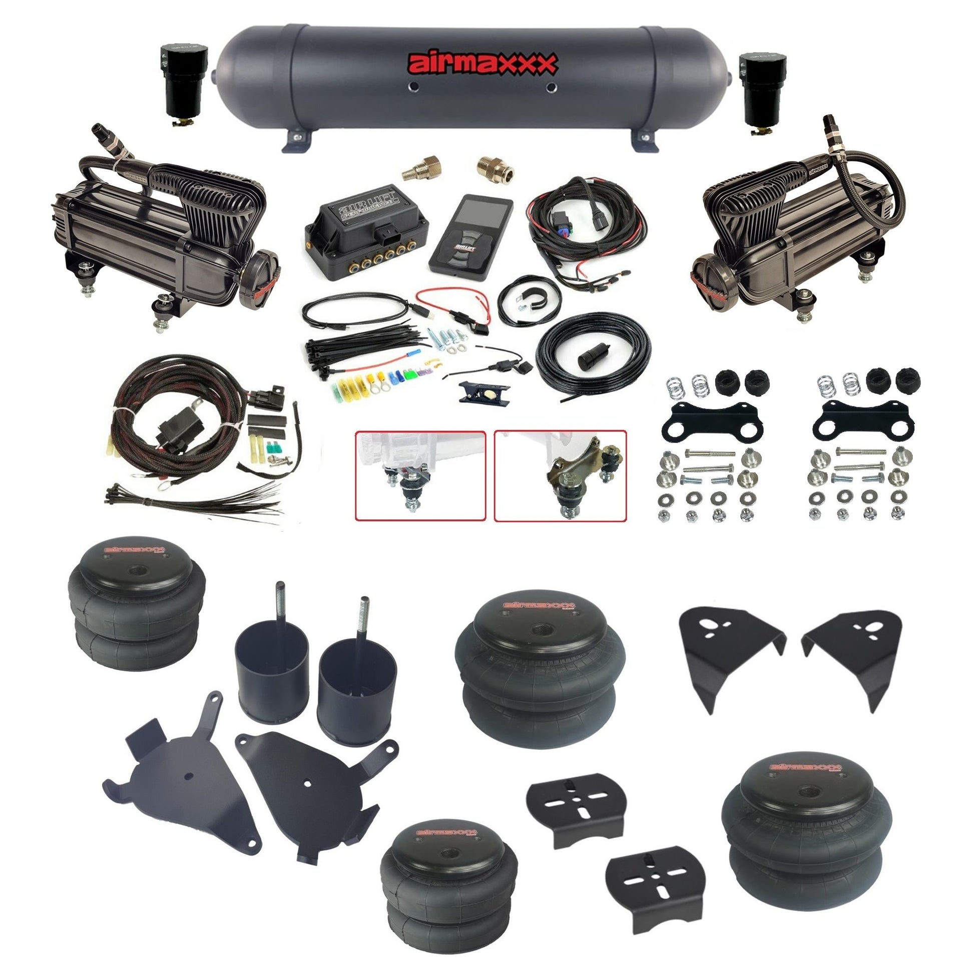 Air Lift 3P 27685 Air Ride Suspension dual x-series compressors aluminum tank bags & airmaxxx brackets fits S10/S15/Sonoma KS10-XB2-57ABK-27685-WK-3P2