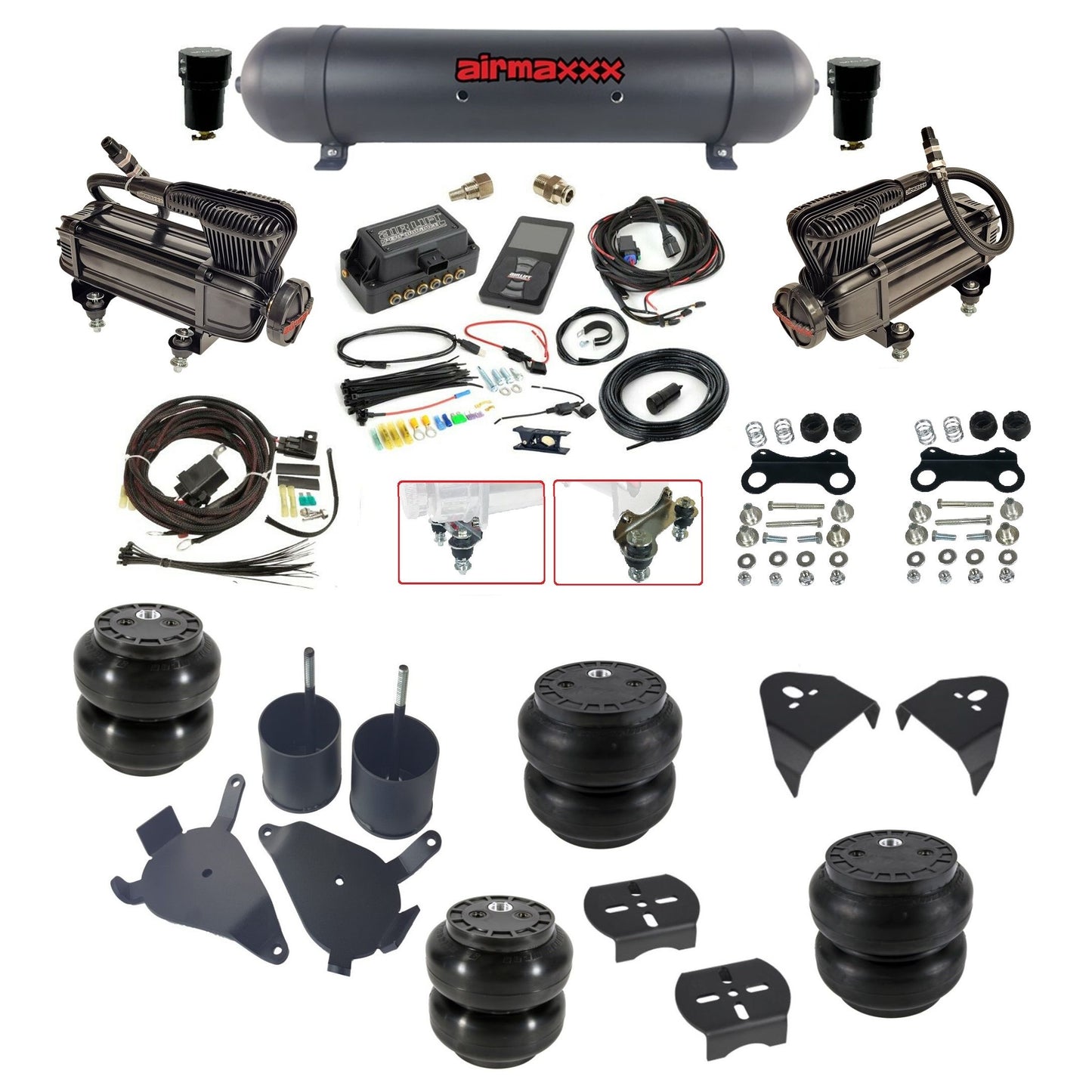 Air Lift 3P 27685 Air Ride Suspension dual x-series compressors aluminum tank slam bags & airmaxxx brackets fits S10/S15/Sonoma KS10-XB2-57ABK-27685-WK-3P2SS6SS7