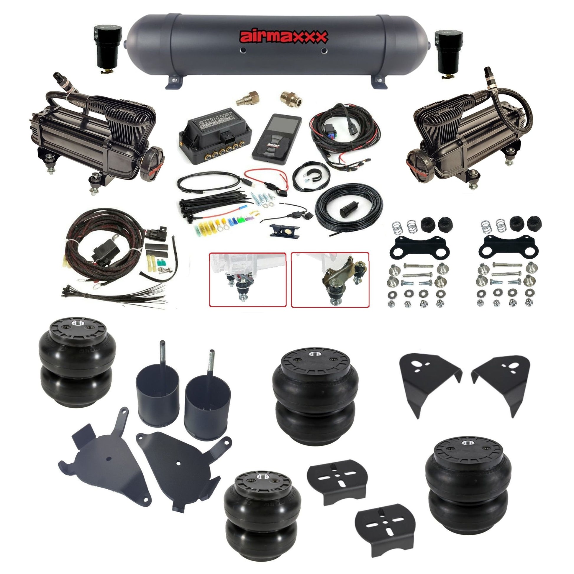 Air Lift 3P 27685 Air Ride Suspension dual x-series compressors aluminum tank slam bags & airmaxxx brackets fits S10/S15/Sonoma KS10-XB2-57ABK-27685-WK-3P2SS6SS7