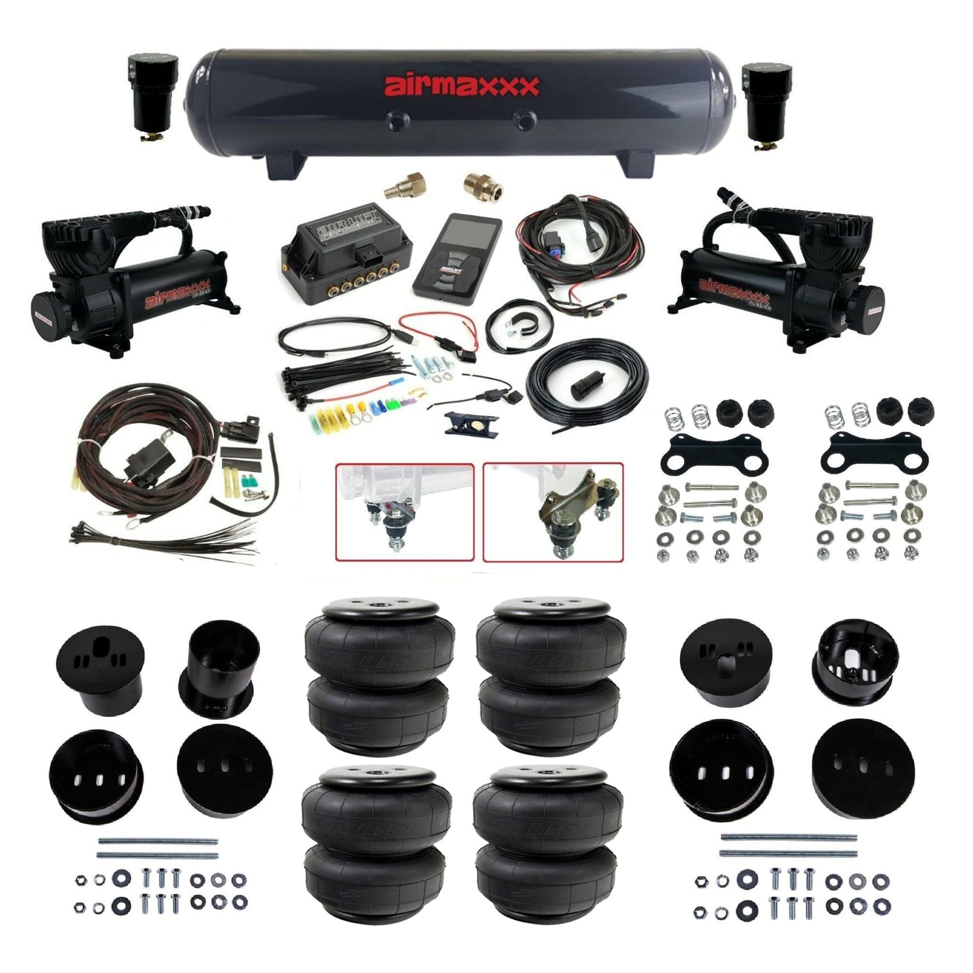 Air Lift 3P 27685 air ride kit w/580 black compressors steel tank & airlift bags fits  1958 1960 Cadillac KCAD58-580B2-57S-27685-WK-3P2D25