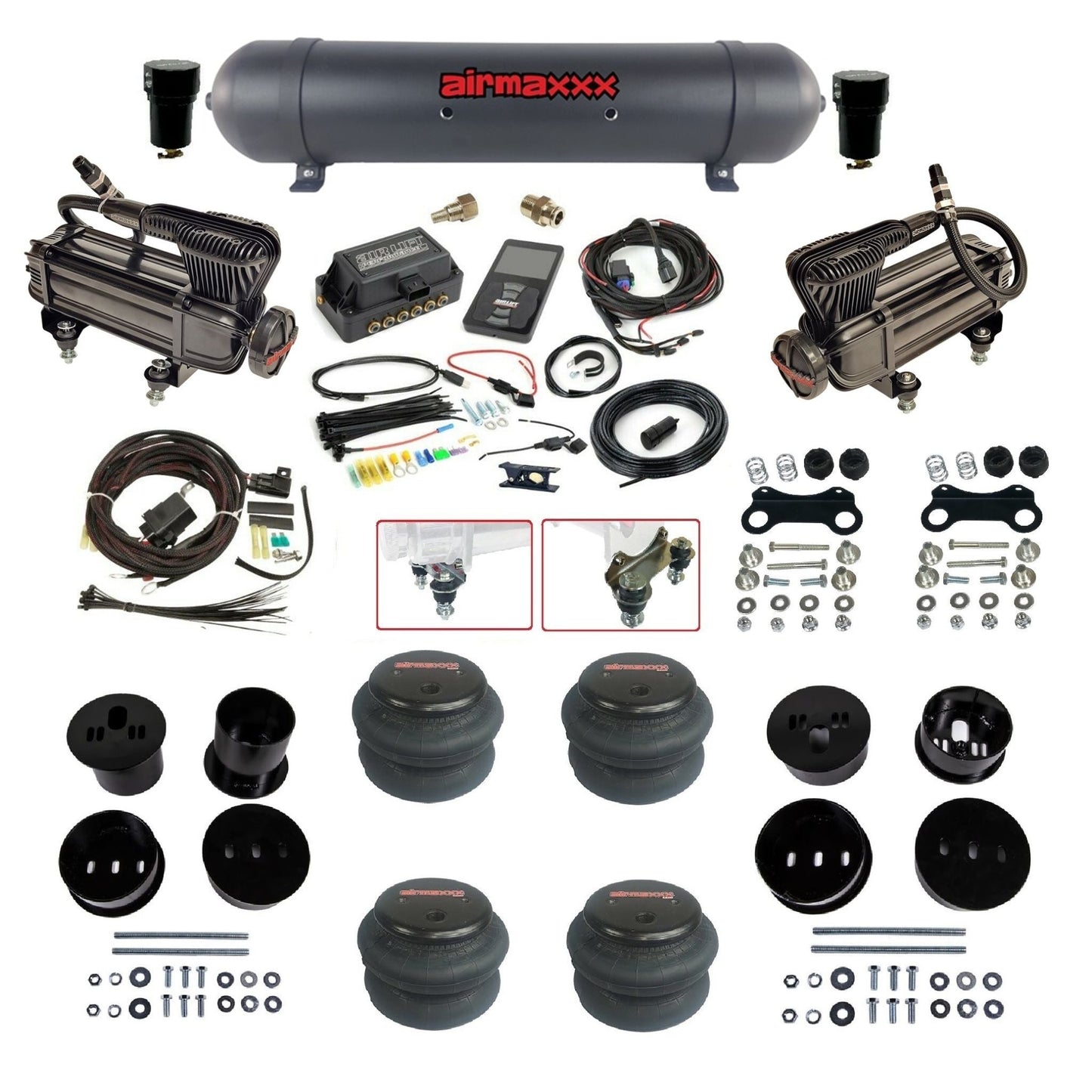 Air Lift 3P 27685 air ride kit w/x-series black compressors aluminum tank & 2600 bags fits 1958 1960 Cadillac KCAD58-XB2-57ABK-27685-WK-3P2
