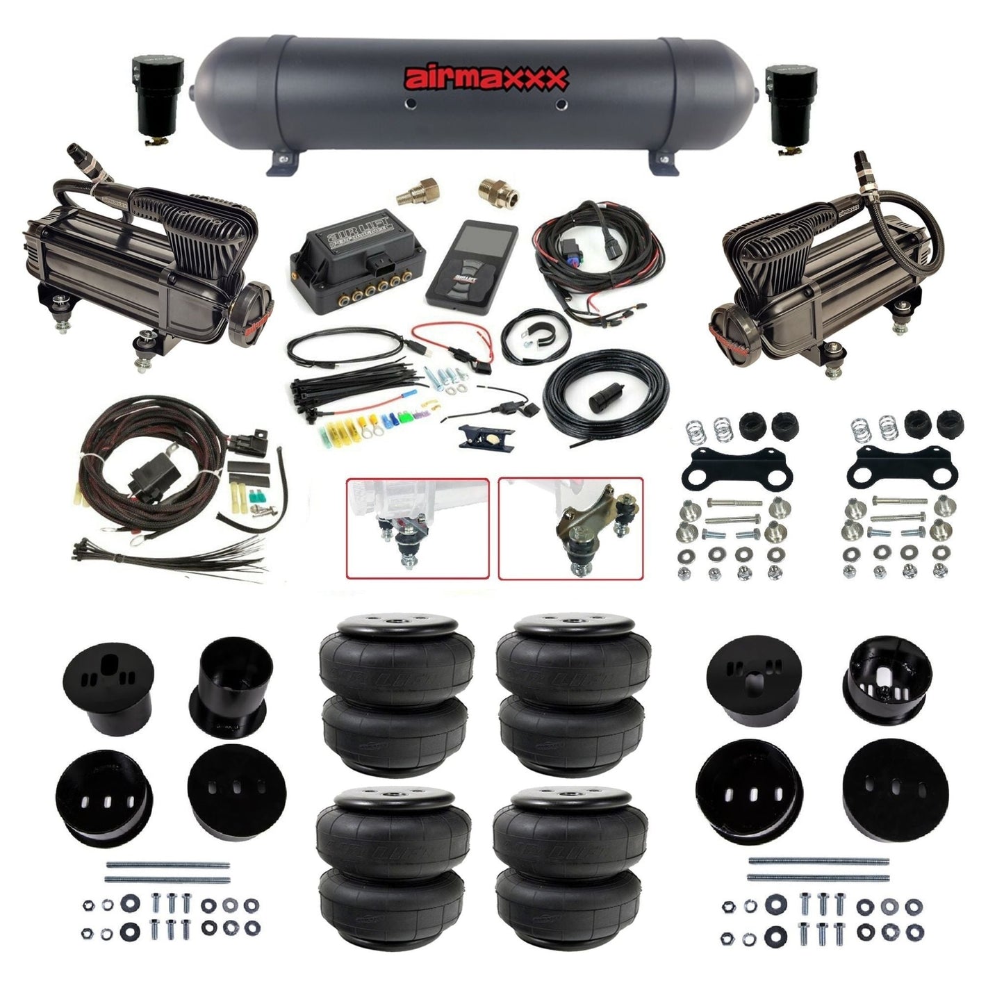 Air Lift 3P 27685 air ride kit w/x-series black compressors aluminum tank & airlift bags fits 1958 1960 Cadillac KCAD58-XB2-57ABK-27685-WK-3P2D25