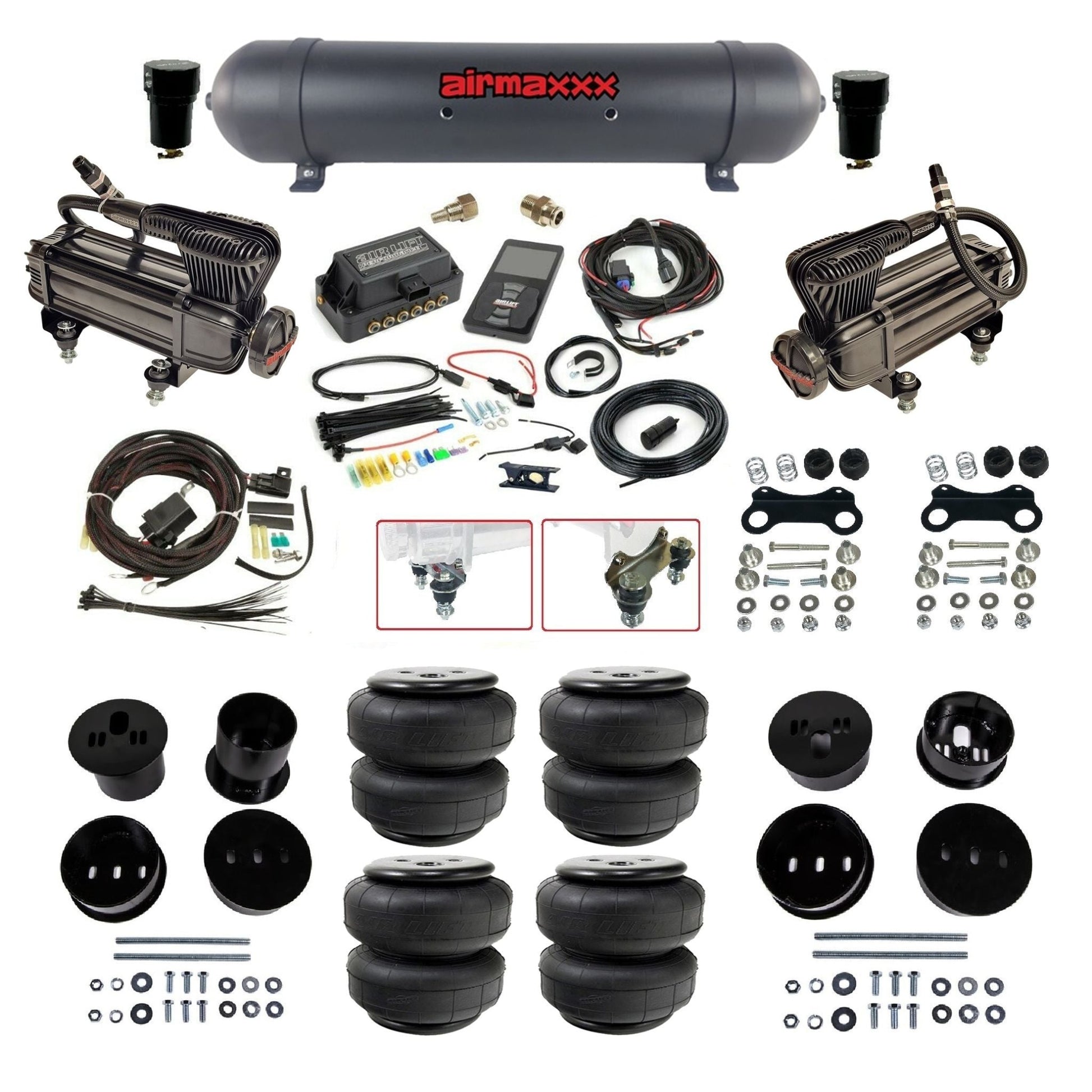 Air Lift 3P 27685 air ride kit w/x-series black compressors aluminum tank & airlift bags fits 1958 1960 Cadillac KCAD58-XB2-57ABK-27685-WK-3P2D25