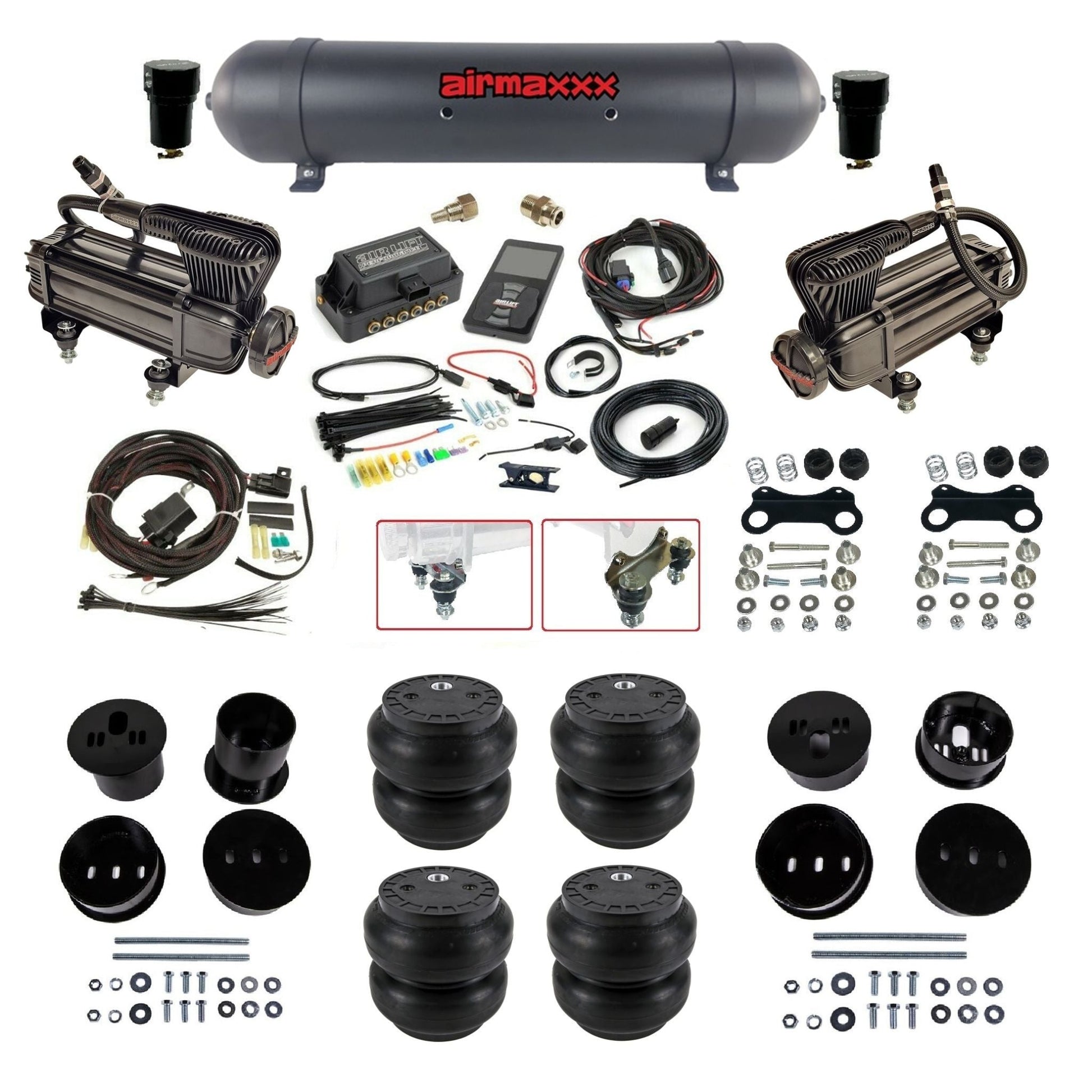 Air Lift 3P 27685 air ride kit w/x-series black compressors aluminum tank & slam bags fits 1958 1960 Cadillac KCAD58-XB2-57ABK-27685-WK-3P2SS7