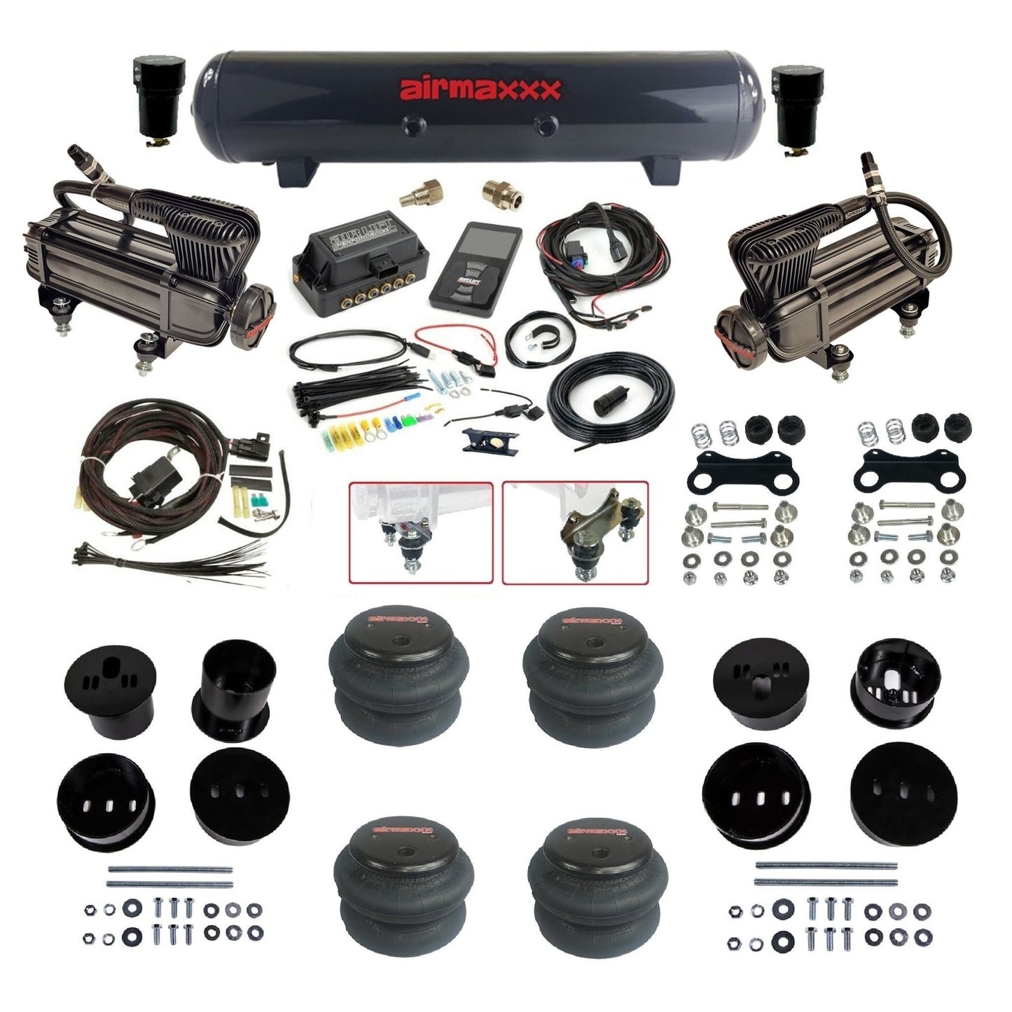 Air Lift 3P 27685 air ride kit w/x-series black compressors steel tank & 2600 bags fits 1958 1960 Cadillac KCAD58-XB2-57S-27685-WK-3P2