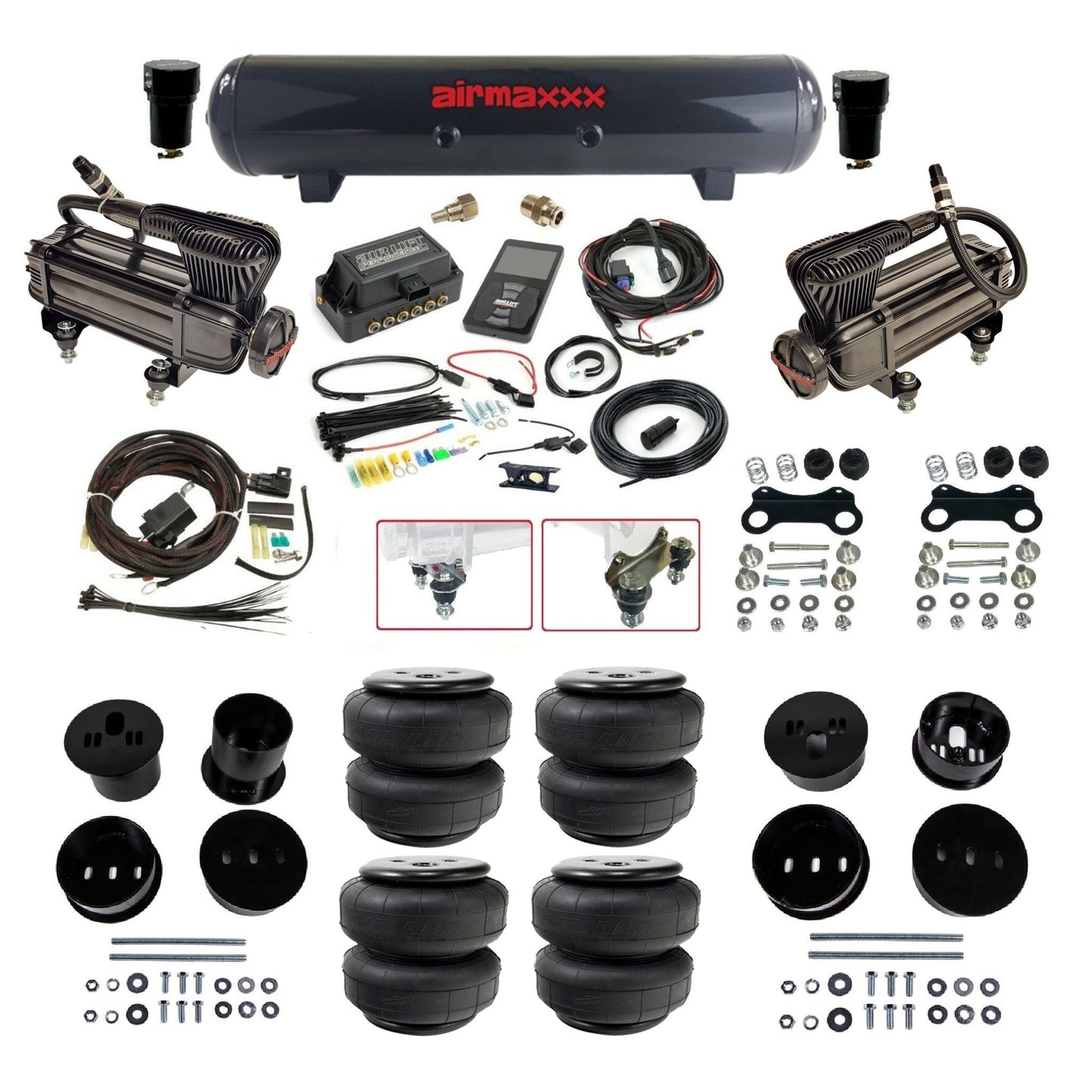 Air Lift 3P 27685 air ride kit w/x-series black compressors steel tank & airlift bags fits 1958 1960 Cadillac KCAD58-XB2-57S-27685-WK-3P2D25