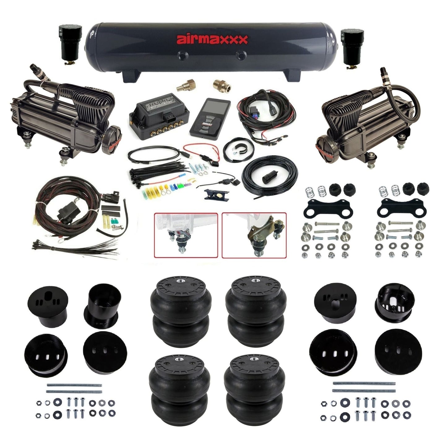 Air Lift 3P 27685 air ride kit w/x-series black compressors steel tank & slam bags fits 1958 1960 Cadillac KCAD58-XB2-57S-27685-WK-3P2SS7