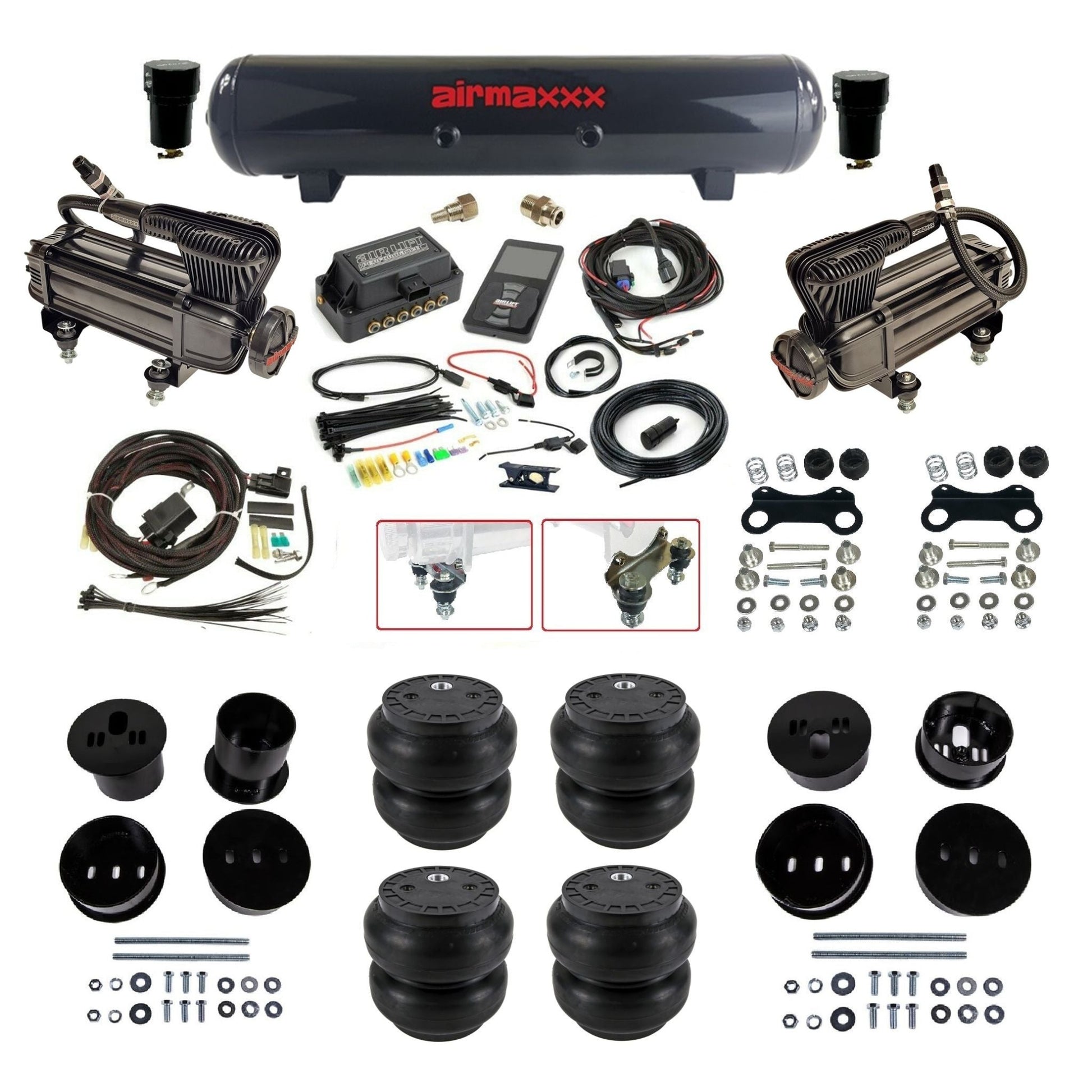 Air Lift 3P 27685 air ride kit w/x-series black compressors steel tank & slam bags fits 1958 1960 Cadillac KCAD58-XB2-57S-27685-WK-3P2SS7