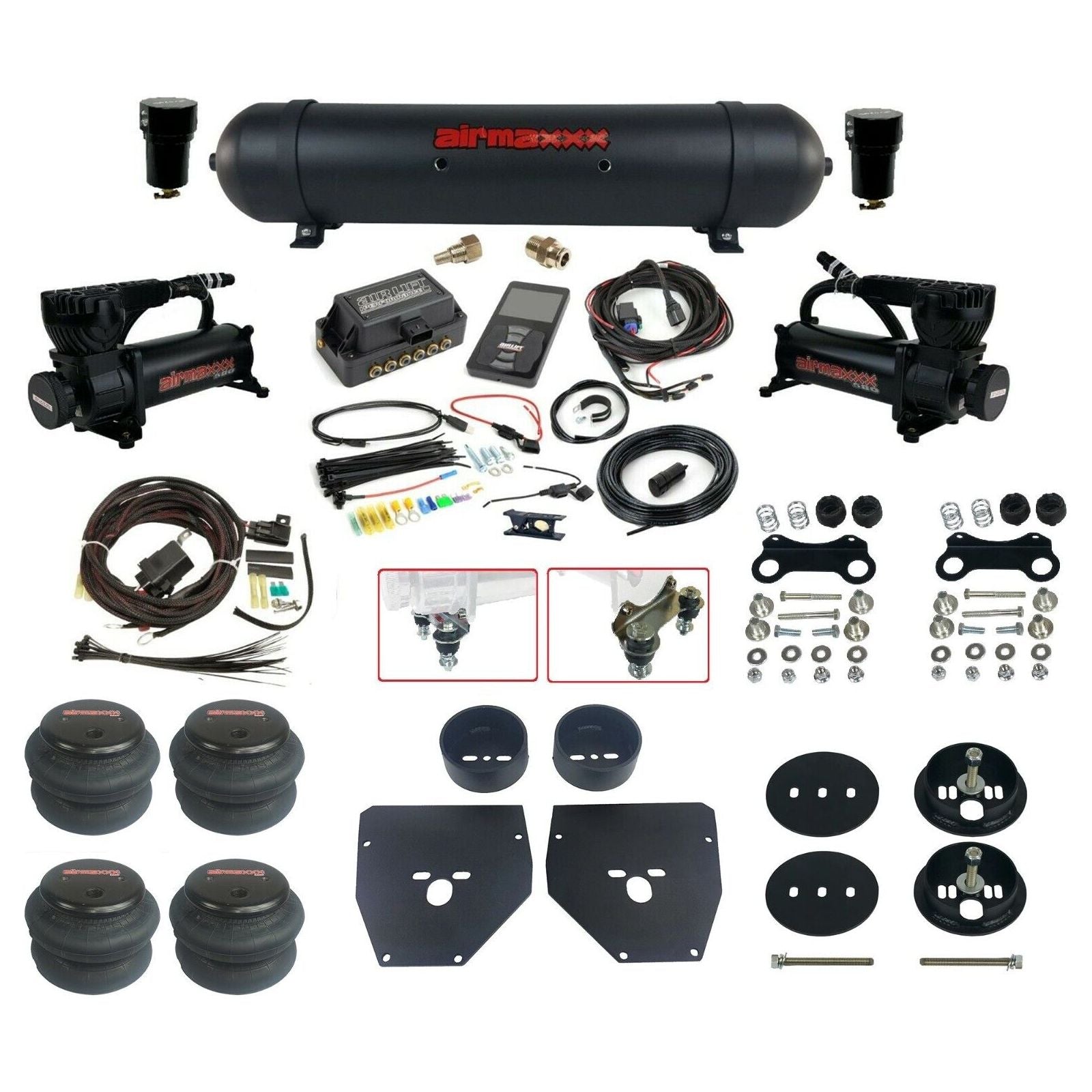 Air Lift 3P 27685 dual 580 black compressors aluminum tank 2600 bags & airmaxxx brackets Air Ride Kit for 1963–72 Chevy C10 KC1063-580B2-57ABK-27685-WK-3P2