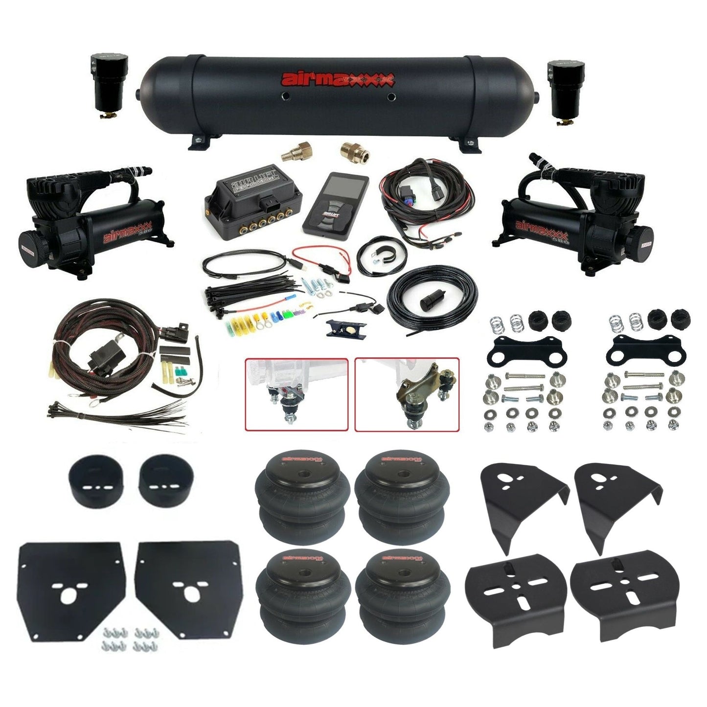 Air Lift 3P 27685 dual 580 black compressors aluminum tank 2600 bags & airmaxxx brackets Air Ride Kit for 1973–87 Chevy/GMC C10 KC1073-580B2-57ABK-27685-WK-3P2
