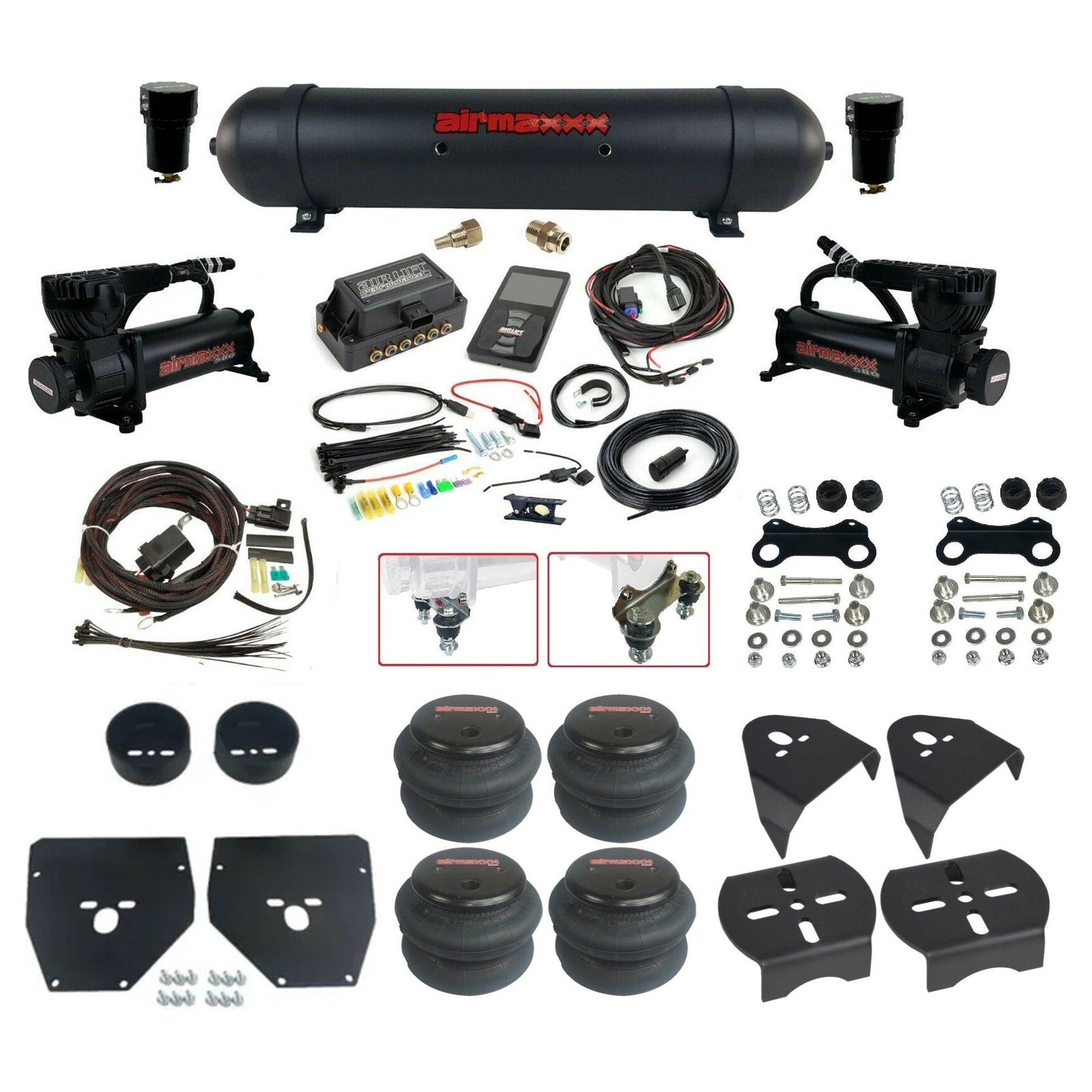 Air Lift 3P 27685 dual 580 black compressors aluminum tank 2600 bags & airmaxxx brackets Air Ride Kit for 1973–87 Chevy/GMC C10 KC1073-580B2-57ABK-27685-WK-3P2