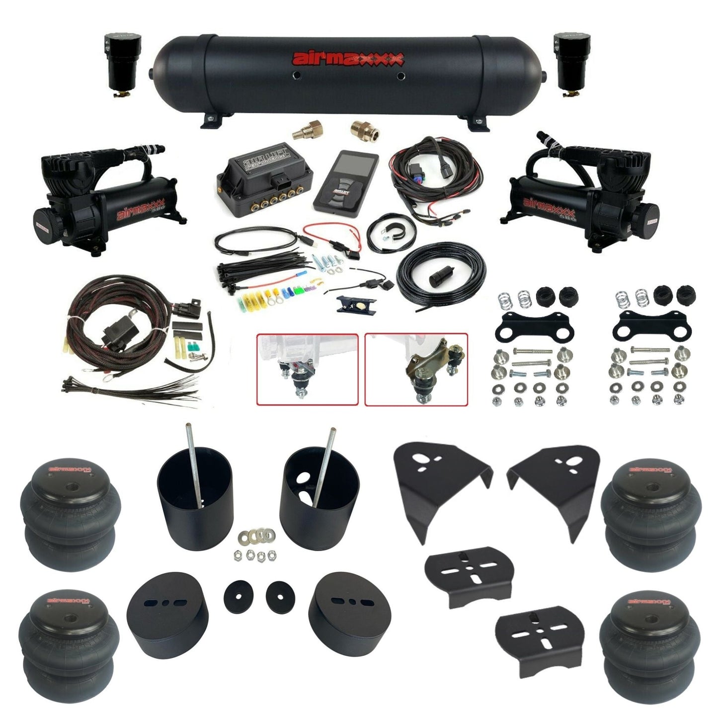 Air Lift 3P 27685 dual 580 black compressors aluminum tank 2600 bags & airmaxxx brackets Air Ride Kit for 1988–1998 silverado 1500 KGM88-580B2-57ABK-27685-WK-3P2