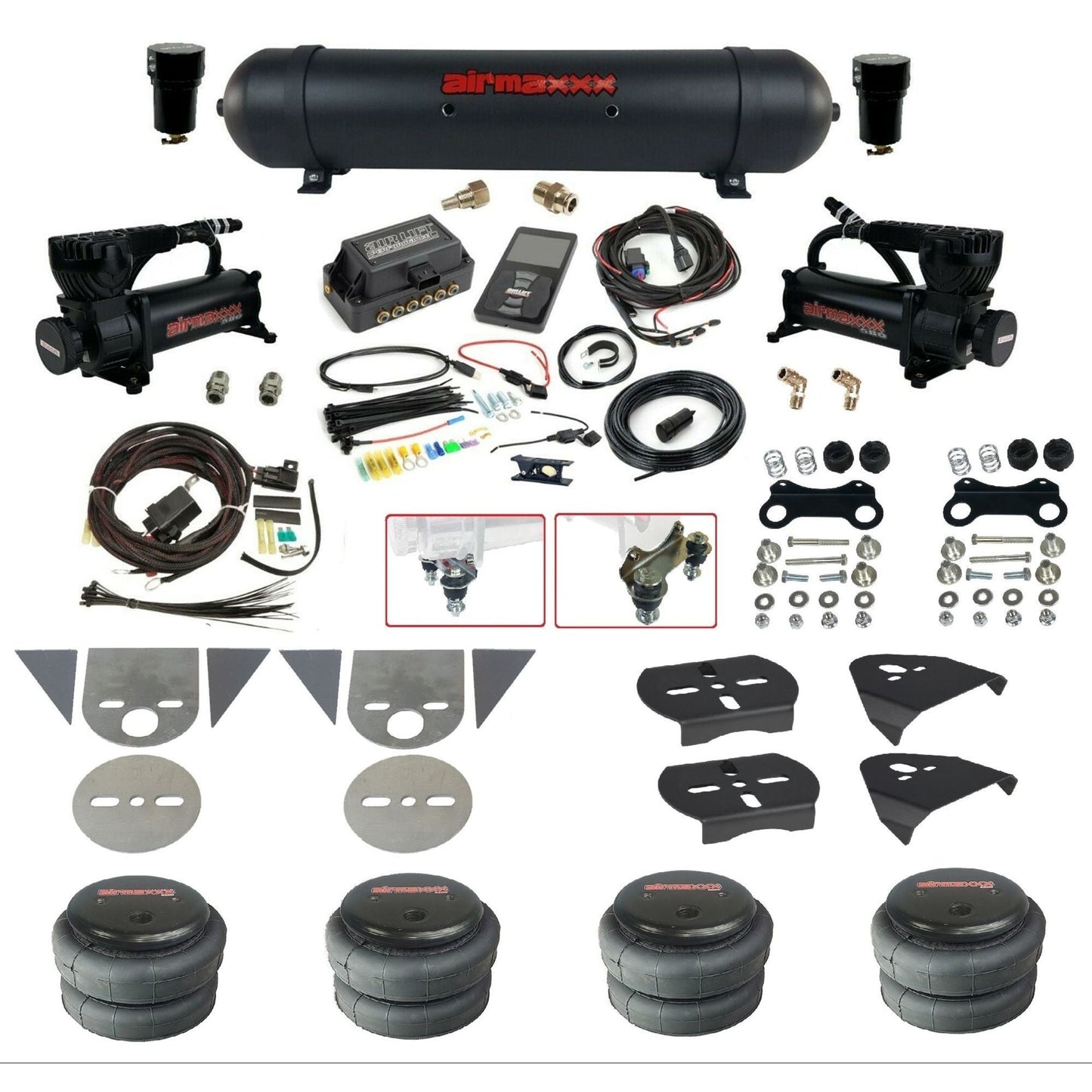 Air Lift 3P 27685 dual 580 black compressors aluminum tank 2600 bags & airmaxxx brackets Air Ride Kit for Import Mini Trucks KTOR-580B2-57ABK-27685-WK-3P2