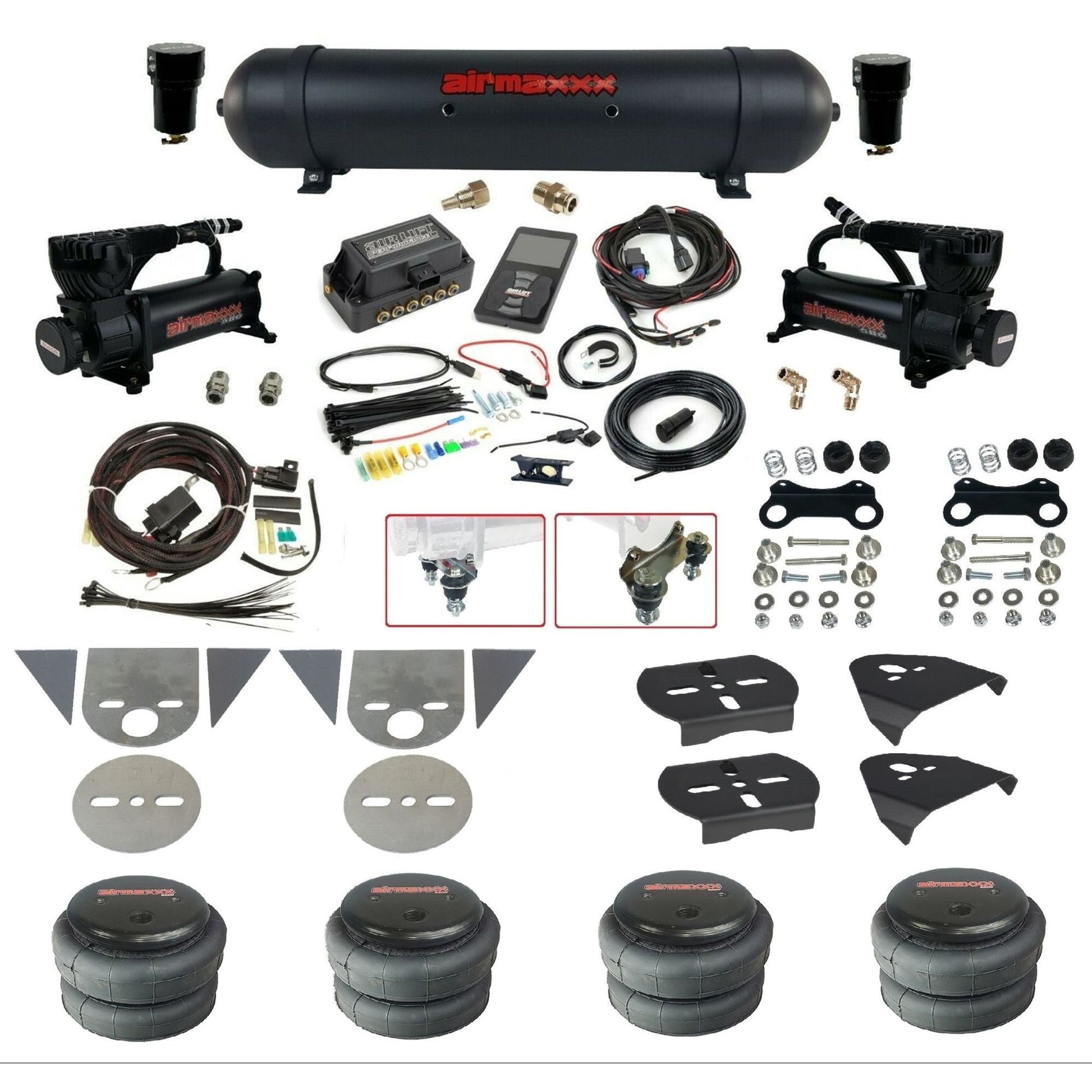 Air Lift 3P 27685 dual 580 black compressors aluminum tank 2600 bags & airmaxxx brackets Air Ride Kit for Import Mini Trucks KTOR-580B2-57ABK-27685-WK-3P2