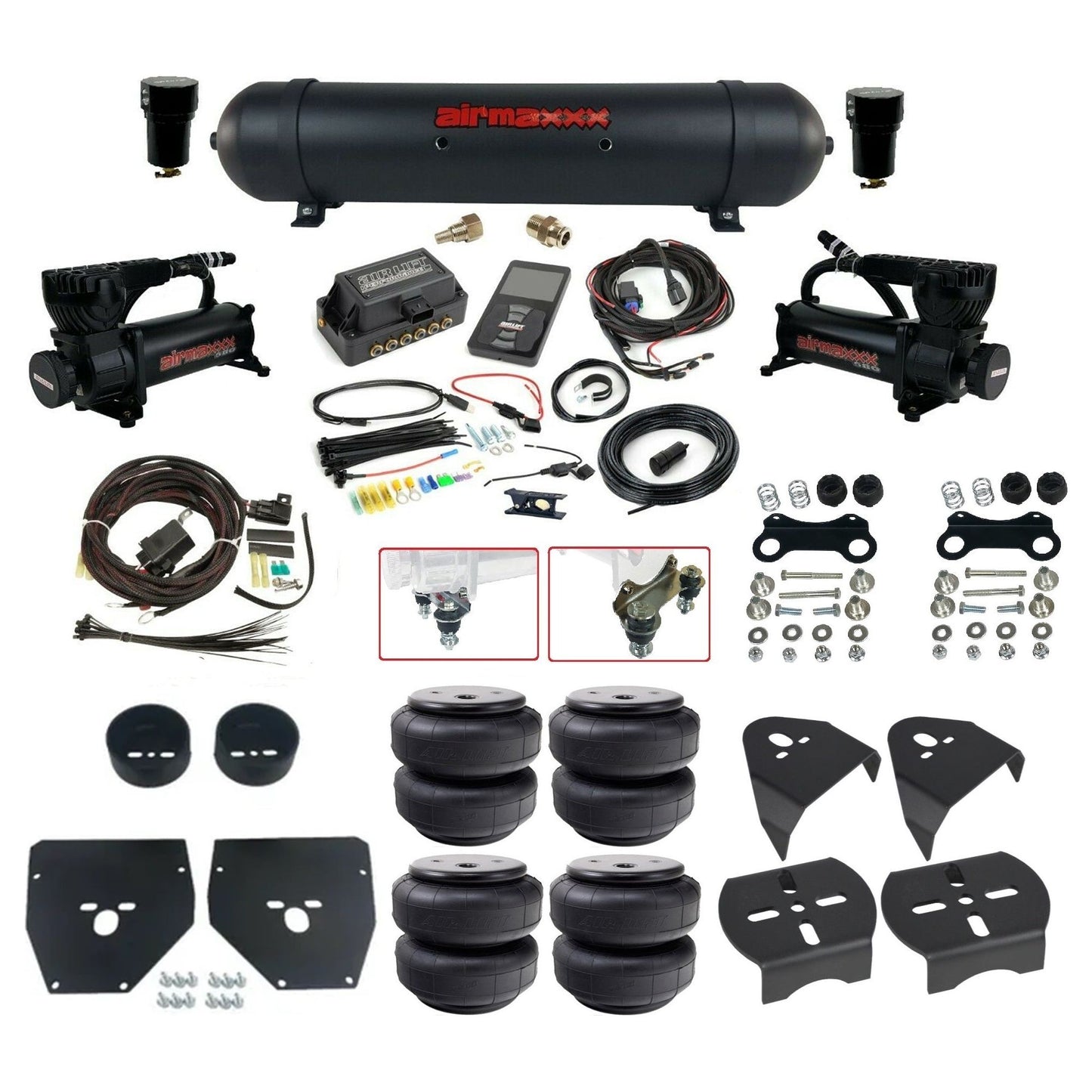 Air Lift 3P 27685 dual 580 black compressors aluminum tank airlift bags & airmaxxx brackets Air Ride Kit for 1973–87 Chevy/GMC C10 KC1073-580B2-57ABK-27685-WK-3P2D26