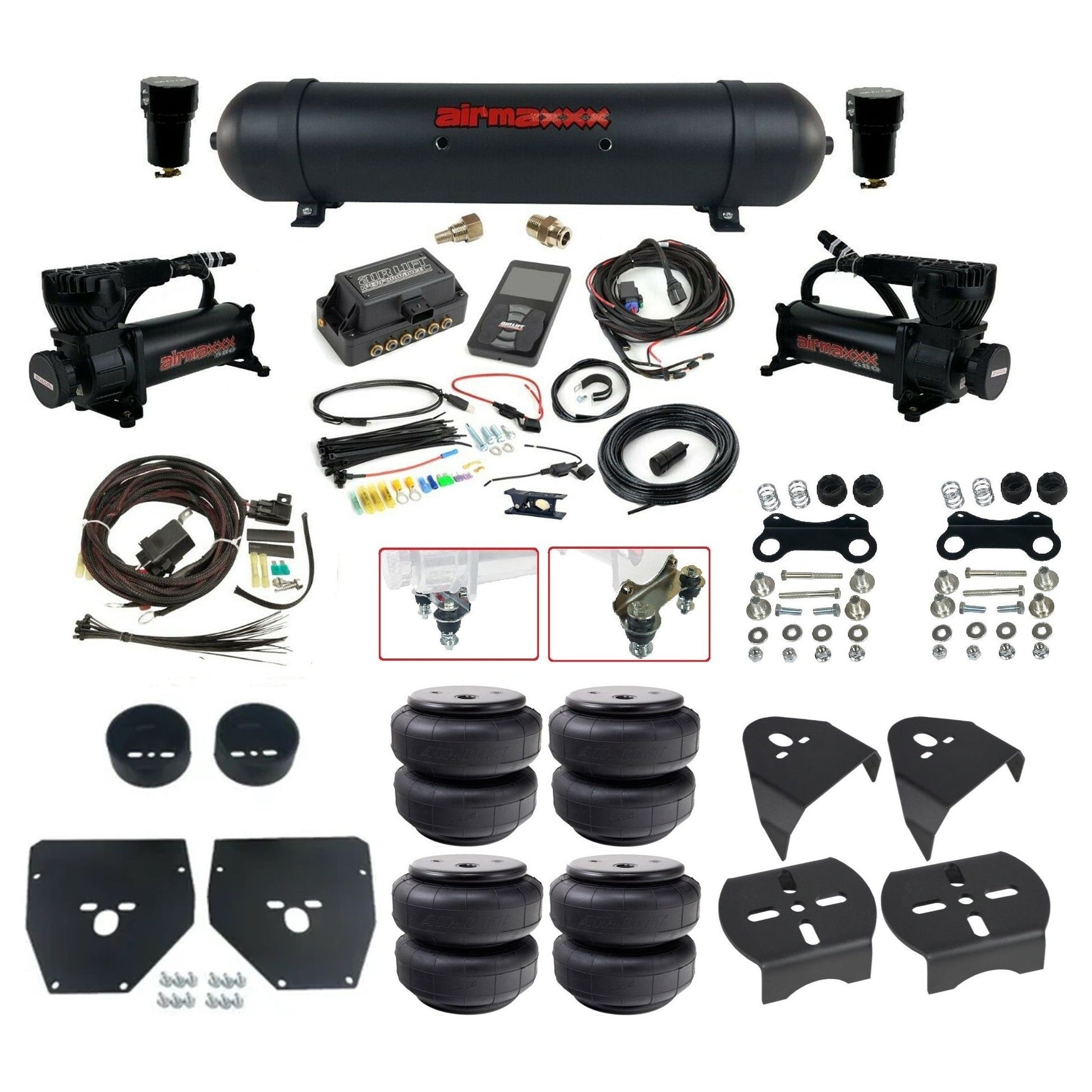 Air Lift 3P 27685 dual 580 black compressors aluminum tank airlift bags & airmaxxx brackets Air Ride Kit for 1973–87 Chevy/GMC C10 KC1073-580B2-57ABK-27685-WK-3P2D26