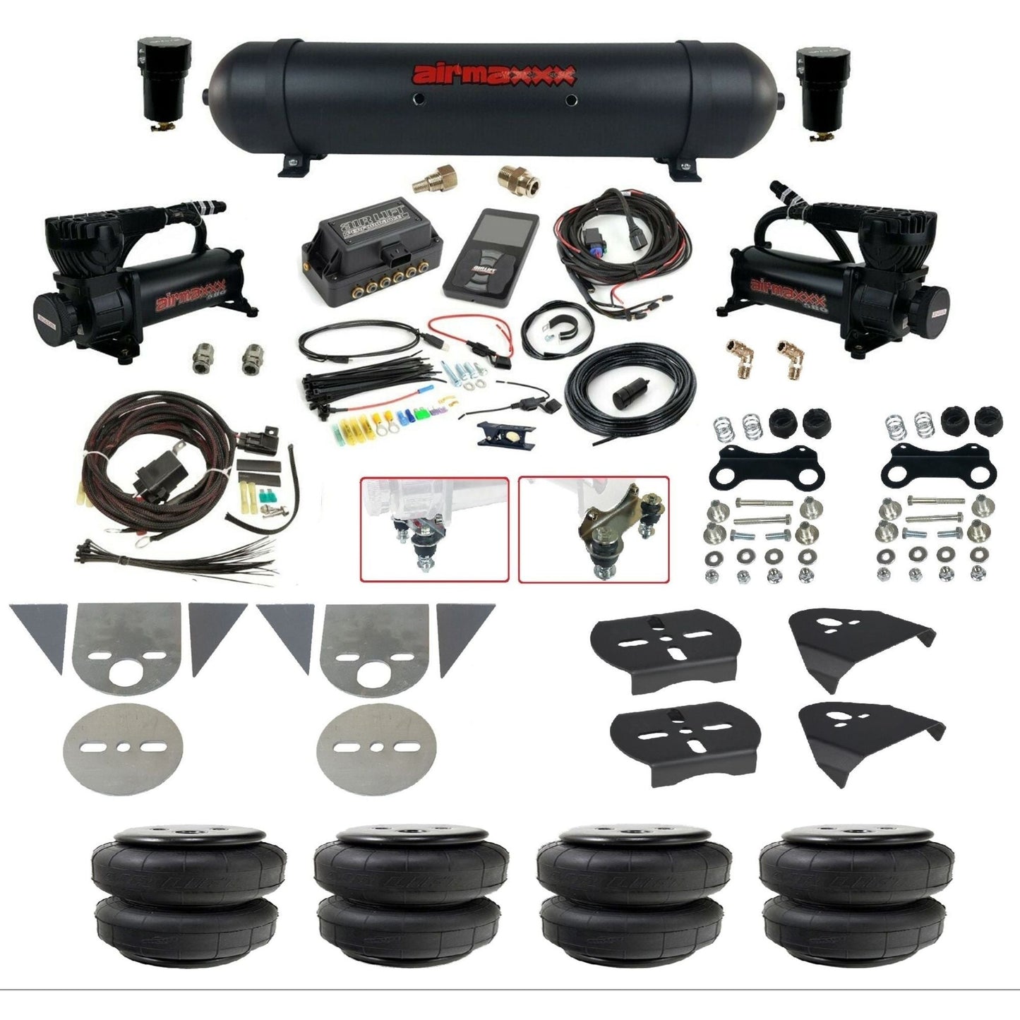 Air Lift 3P 27685 dual 580 black compressors aluminum tank airlift bags & airmaxxx brackets Air Ride Kit for Import Mini Trucks KTOR-580B2-57ABK-27685-WK-3P2D25