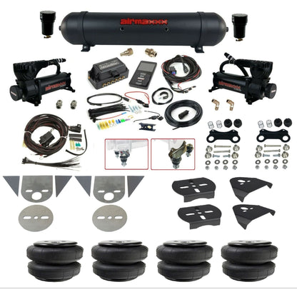Air Lift 3P 27685 dual 580 black compressors aluminum tank airlift bags & airmaxxx brackets Air Ride Kit for Import Mini Trucks KTOR-580B2-57ABK-27685-WK-3P2D25