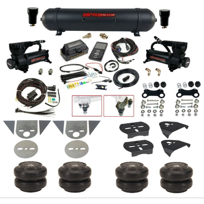 Air Lift 3P 27685 dual 580 black compressors aluminum tank slam bags & airmaxxx brackets Air Ride Kit for Import Mini Trucks KTOR-580B2-57ABK-27685-WK-3P2SS6