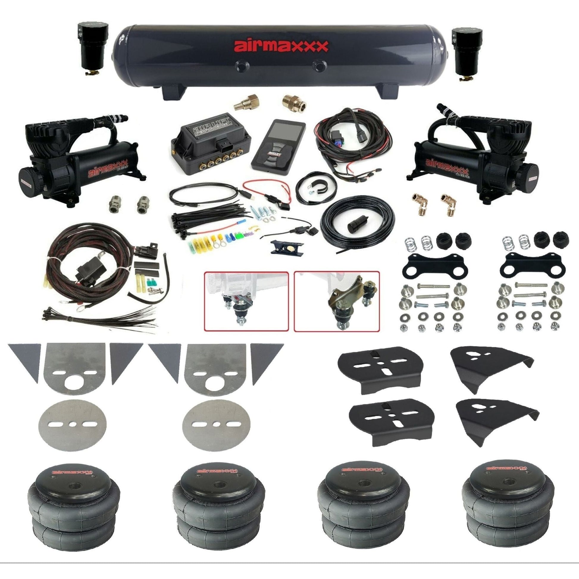 Air Lift 3P 27685 dual 580 black compressors steel tank 2500 bags & airmaxxx brackets Air Ride Kit for Import Mini Trucks KTOR-580B2-57S-27685-WK-3P2