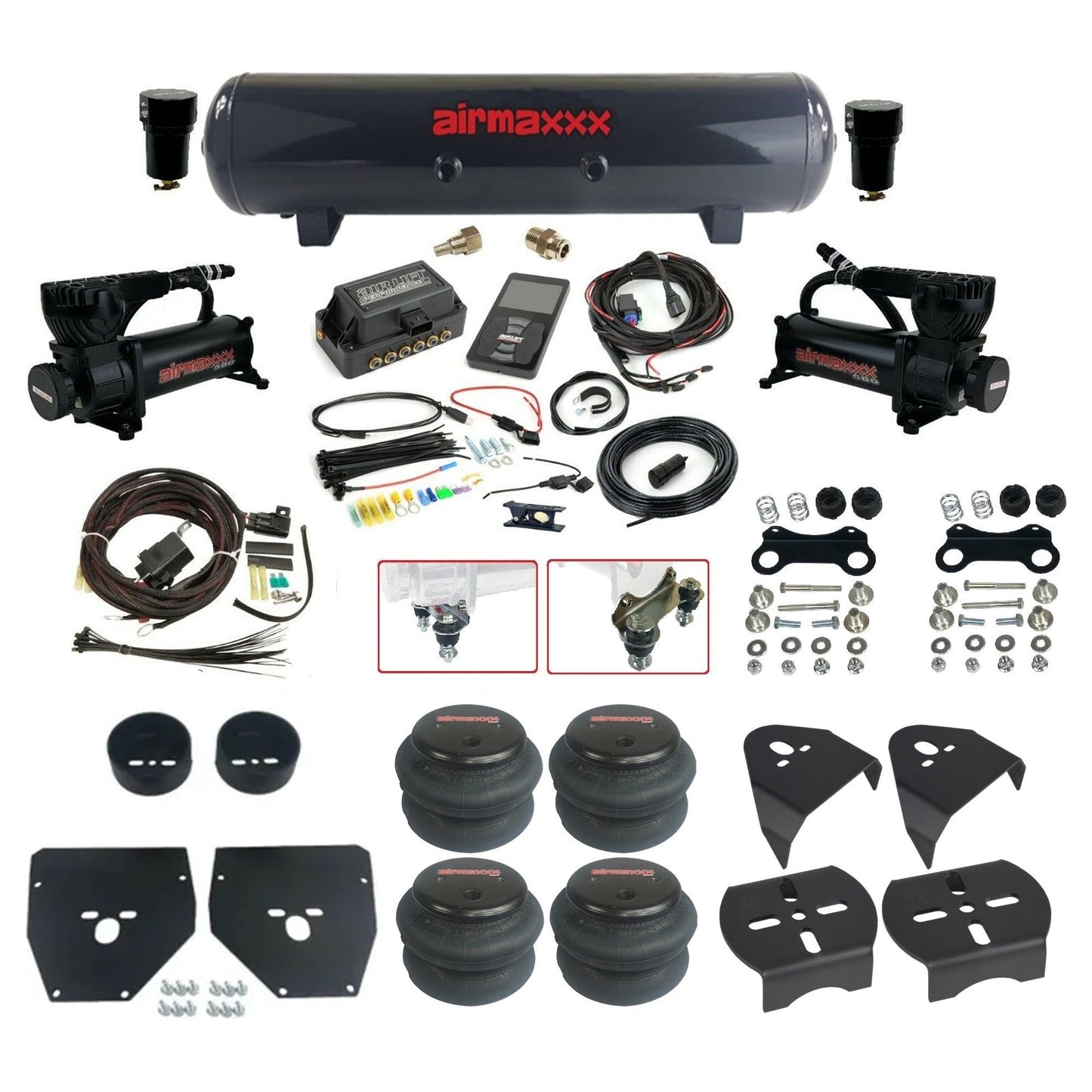 Air Lift 3P 27685 dual 580 black compressors steel tank 2600 bags & airmaxxx brackets Air Ride Kit for 1973–87 Chevy/GMC C10 KC1073-580B2-57S-27685-WK-3P2