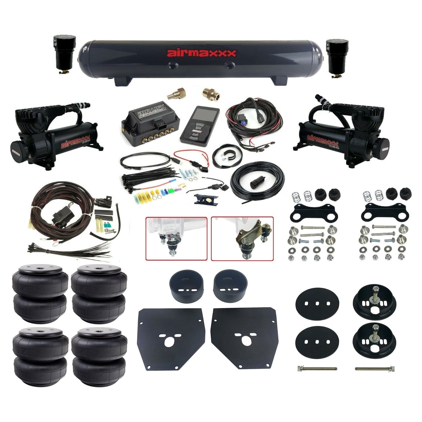 Air Lift 3P 27685 dual 580 black compressors steel tank airlift bags & airmaxxx brackets Air Ride Kit for 1963–72 Chevy C10 KC1063-580B2-57S-27685-WK-3P2D26