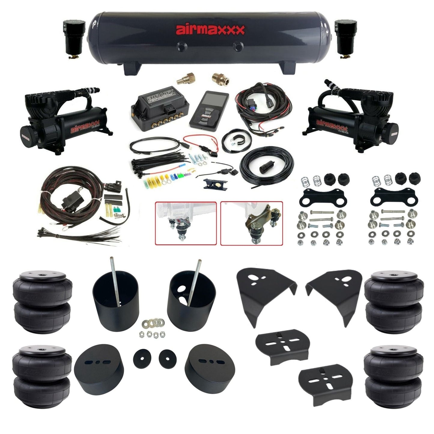 Air Lift 3P 27685 dual 580 black compressors steel tank airlift bags & airmaxxx brackets Air Ride Kit for 1988–1998 silverado 1500 KGM88-580B2-57S-27685-WK-3P2D26