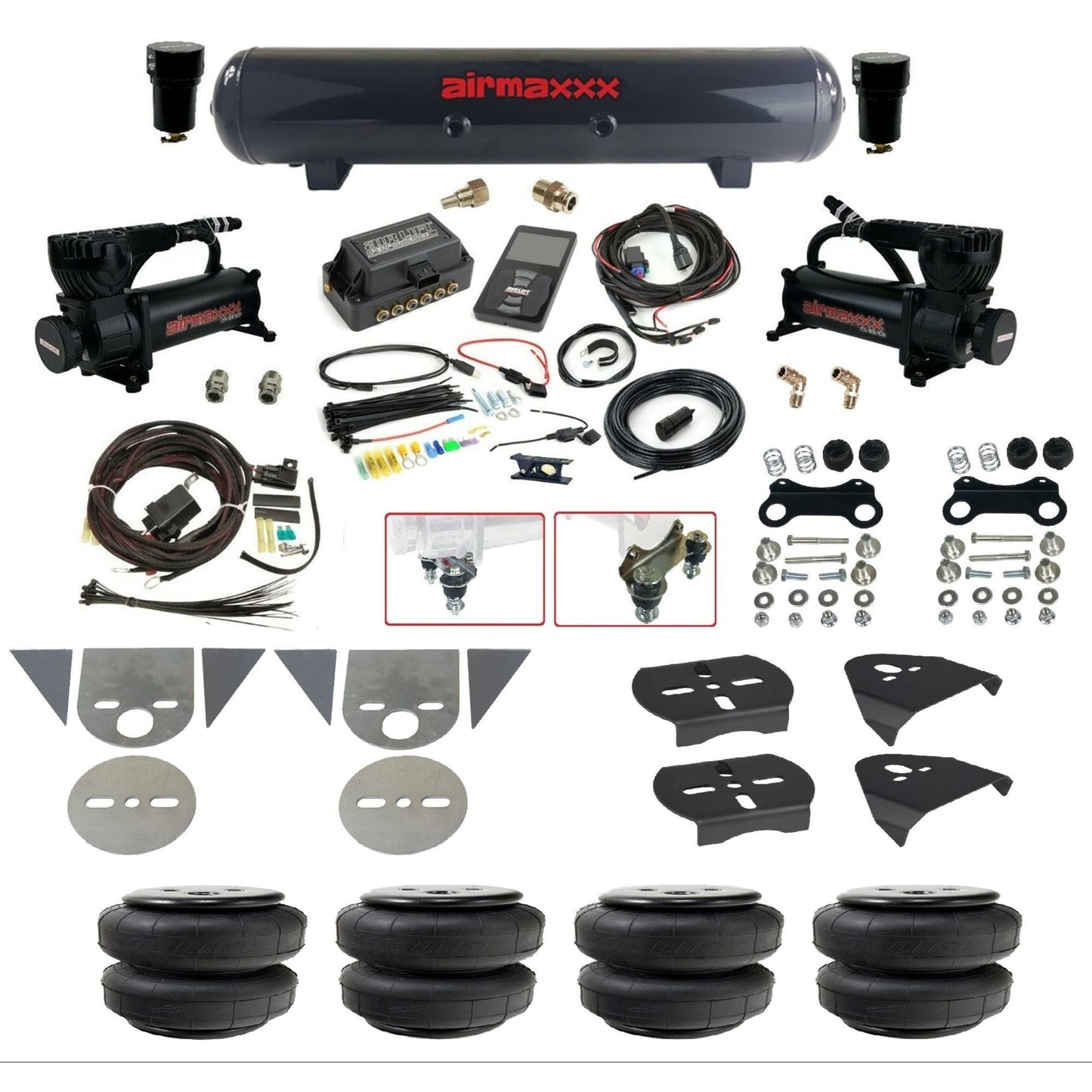 Air Lift 3P 27685 dual 580 black compressors steel tank airlift bags & airmaxxx brackets Air Ride Kit for Import Mini Trucks KTOR-580B2-57S-27685-WK-3P2D25