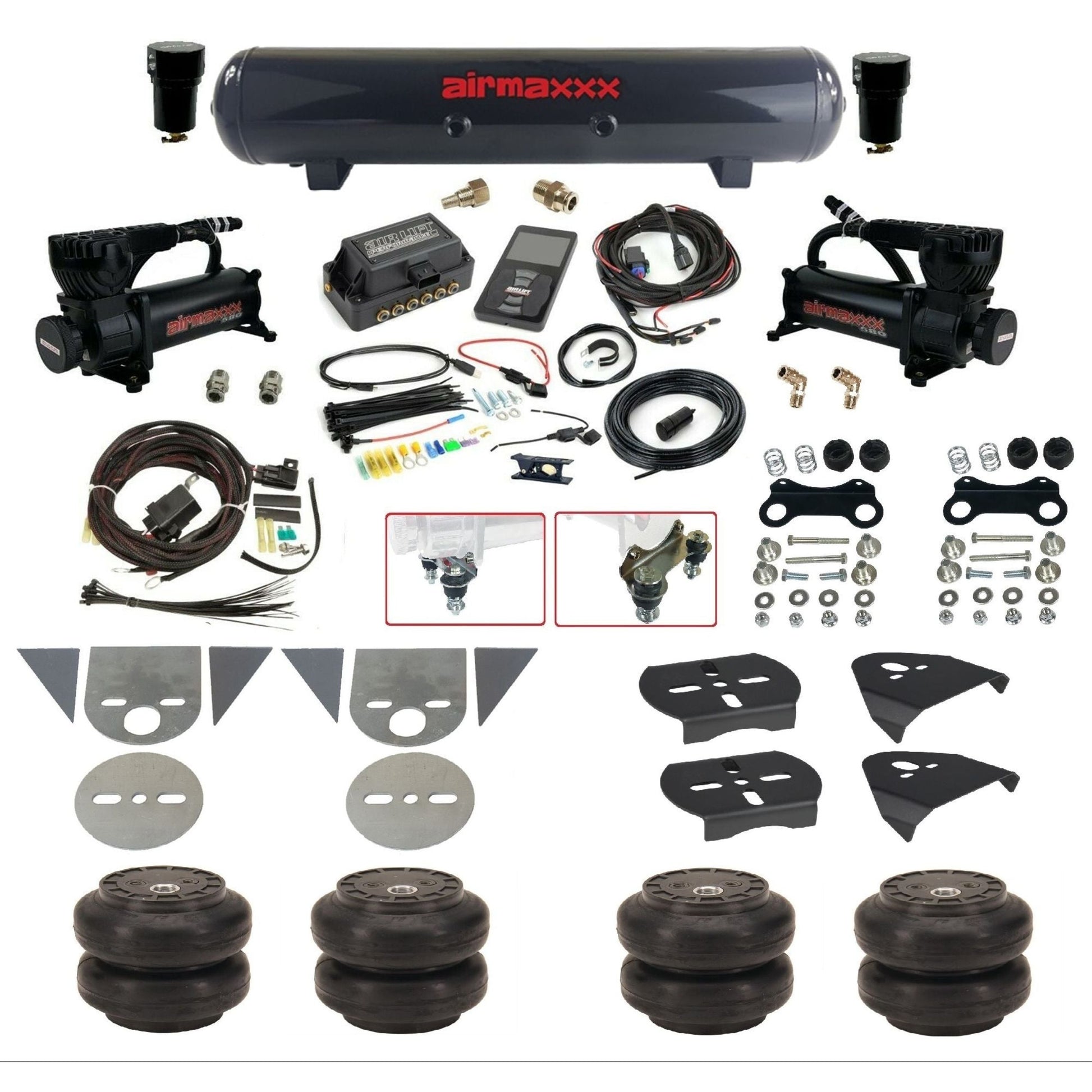 Air Lift 3P 27685 dual 580 black compressors steel tank slam bags & airmaxxx brackets Air Ride Kit for Import Mini Trucks KTOR-580B2-57S-27685-WK-3P2SS6