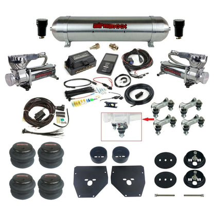 Air Lift 3P 27685 dual 580 chrome compressors raw aluminum tank 2600 bags & airmaxxx brackets Air Ride Kit for 1963–72 Chevy C10 KC1063-580C2-57ARAW-27685-WK-3P2