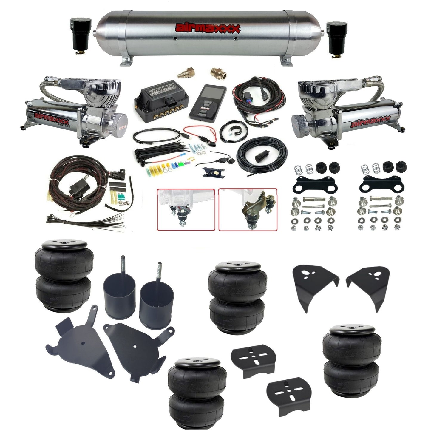 Air Lift 3P 27685 dual 580 chrome compressors raw aluminum tank airlift bags & airmaxxx brackets Air Ride Kit for 1982–2005 S10/S15/Sonoma KS10-580C2-57ARW-27685-WK-3P2D25