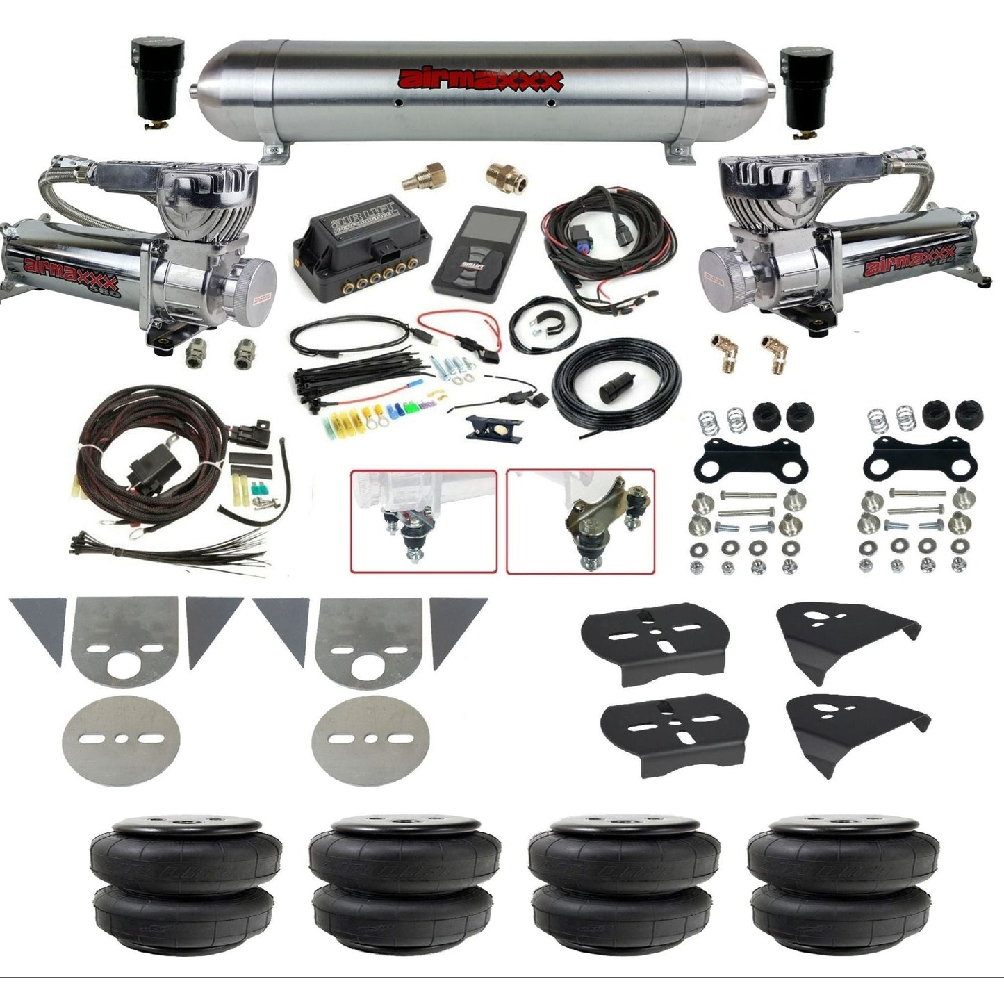 Air Lift 3P 27685 dual 580 chrome compressors raw aluminum tank airlift bags & brackets Air Ride Kit for Import Mini Trucks KTOR-580C2-57ARW-27685-WK-3P2D25