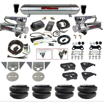 Air Lift 3P 27685 dual 580 chrome compressors raw aluminum tank airlift bags & brackets Air Ride Kit for Import Mini Trucks KTOR-580C2-57ARW-27685-WK-3P2D25