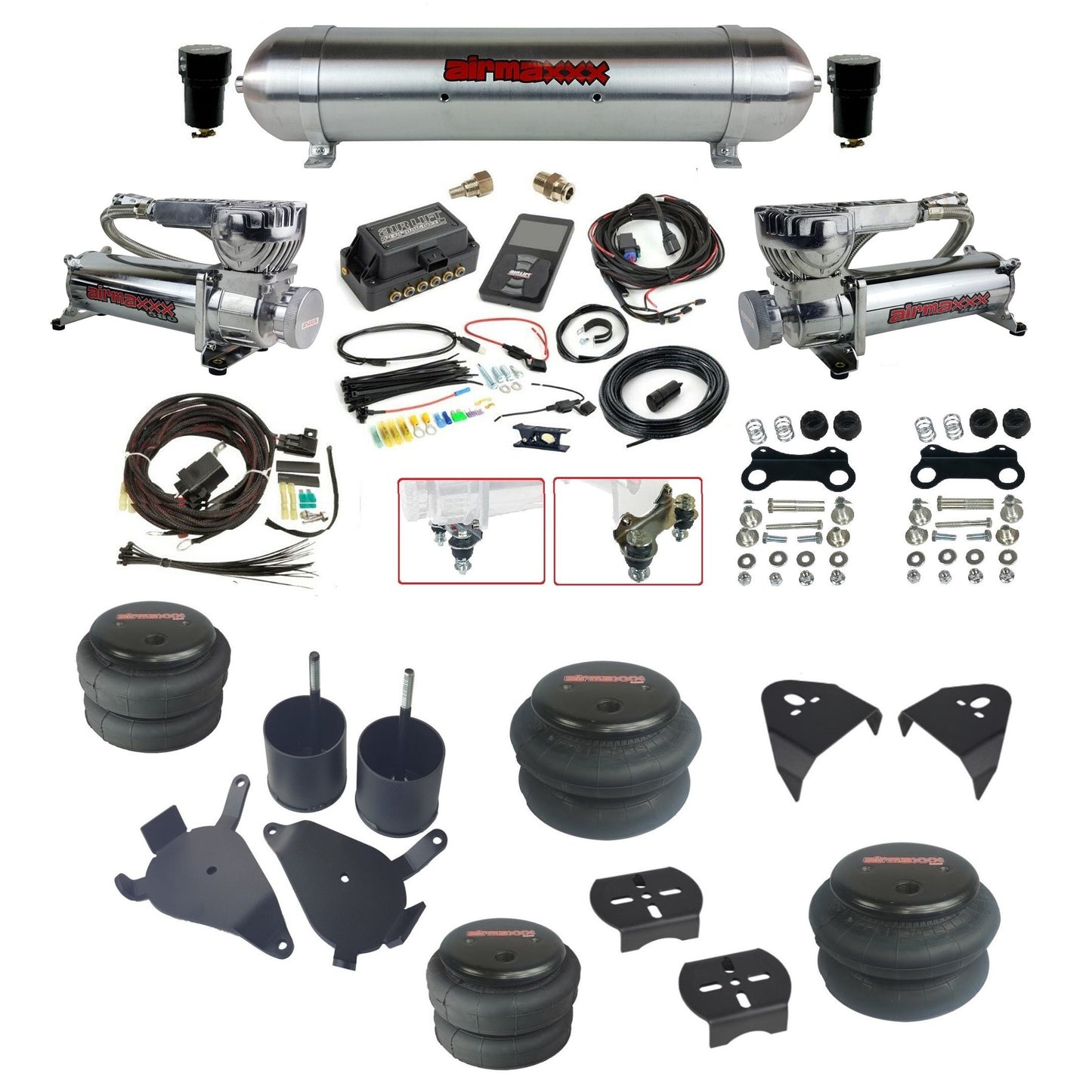 Air Lift 3P 27685 dual 580 chrome compressors raw aluminum tank bags & airmaxxx brackets Air Ride Kit for 1982–2005 S10/S15/Sonoma KS10-580C2-57ARW-27685-WK-3P2