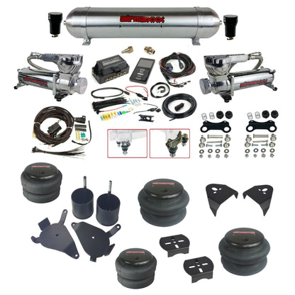 Air Lift 3P 27685 dual 580 chrome compressors raw aluminum tank bags & airmaxxx brackets Air Ride Kit for 1982–2005 S10/S15/Sonoma KS10-580C2-57ARW-27685-WK-3P2