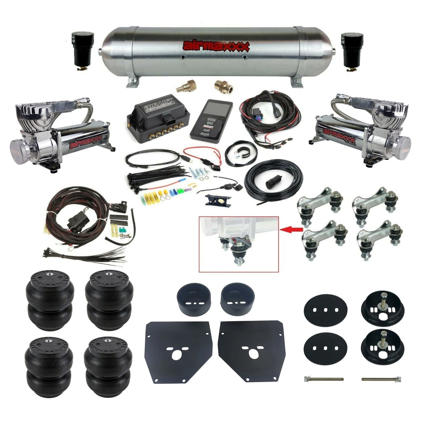 Air Lift 3P 27685 dual 580 chrome compressors raw aluminum tank slam bags & airmaxxx brackets Air Ride Kit for 1963–72 Chevy C10 KC1063-580C2-57ARAW-27685-WK-3P2SS7