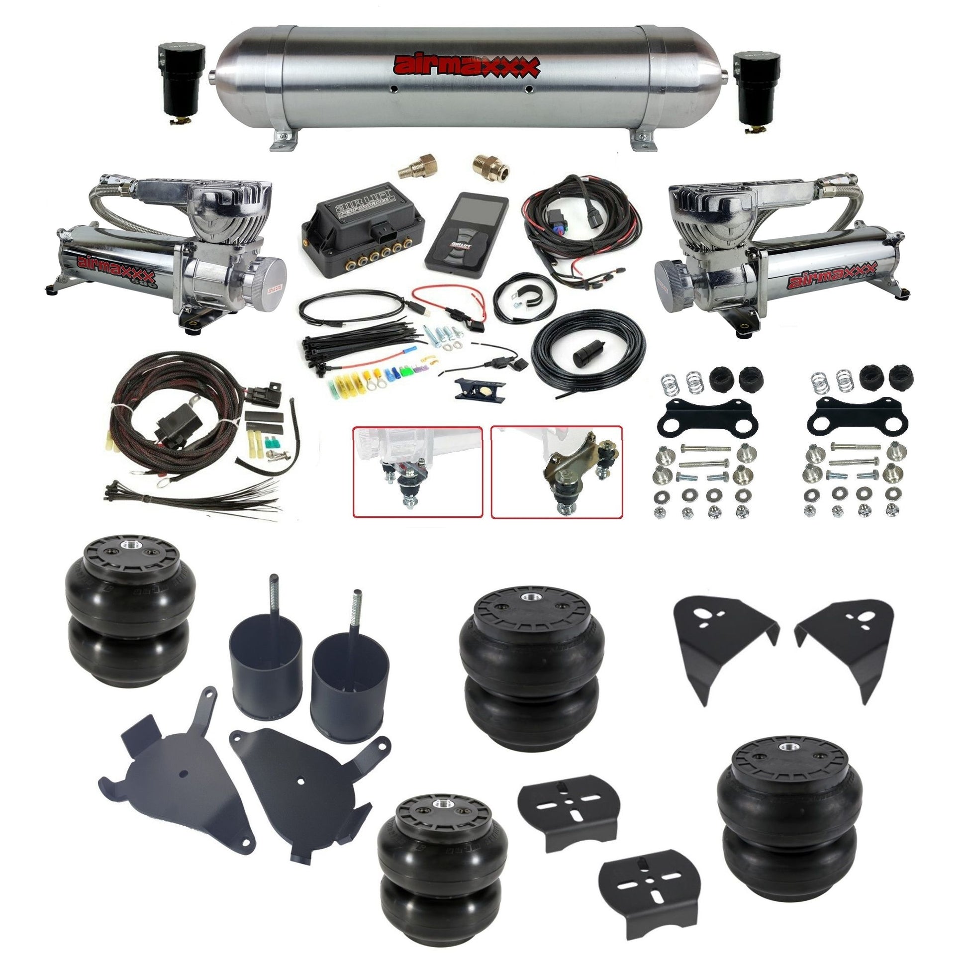 Air Lift 3P 27685 dual 580 chrome compressors raw aluminum tank slam bags & airmaxxx brackets Air Ride Kit for 1982–2005 S10/S15/Sonoma KS10-580C2-57ARW-27685-WK-3P2SS6SS7