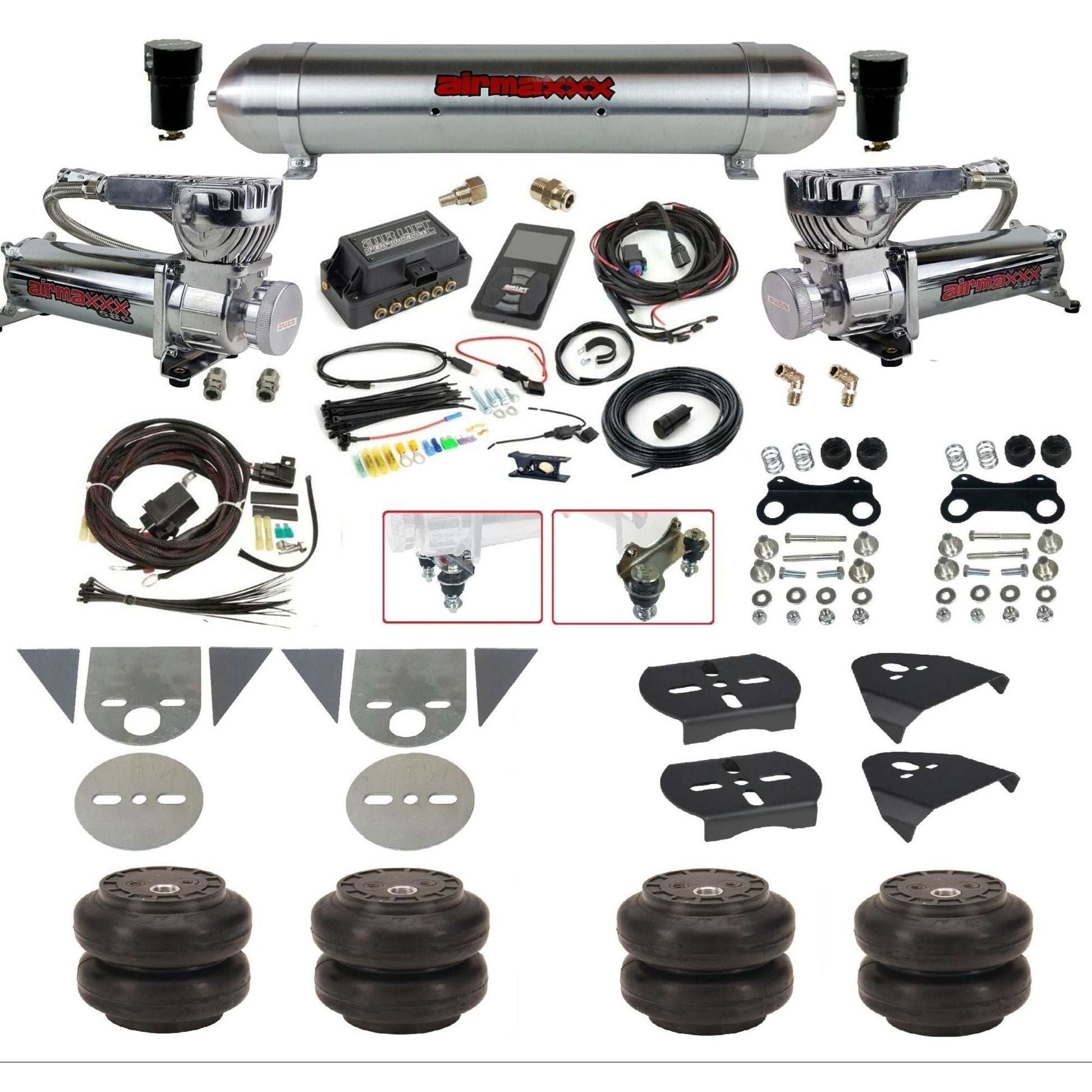 Air Lift 3P 27685 dual 580 chrome compressors raw aluminum tank slam bags & brackets Air Ride Kit for Import Mini Trucks KTOR-580C2-57ARW-27685-WK-3P2SS6