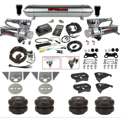 Air Lift 3P 27685 dual 580 chrome compressors raw aluminum tank slam bags & brackets Air Ride Kit for Import Mini Trucks KTOR-580C2-57ARW-27685-WK-3P2SS6