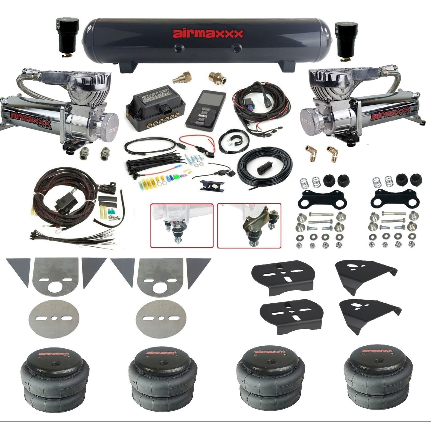 Air Lift 3P 27685 dual 580 chrome compressors steel tank 2500 bags & brackets Air Ride Kit for Import Mini Trucks KTOR-580C2-57S-27685-WK-3P2