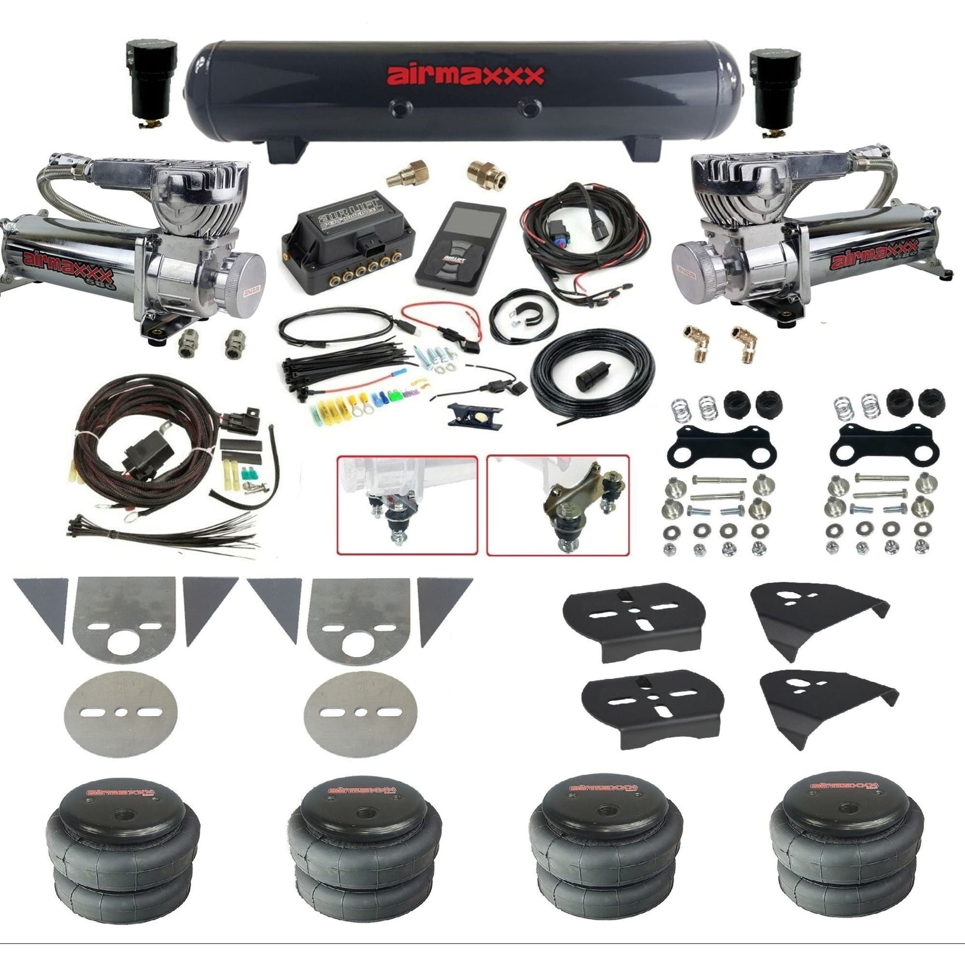 Air Lift 3P 27685 dual 580 chrome compressors steel tank 2500 bags & brackets Air Ride Kit for Import Mini Trucks KTOR-580C2-57S-27685-WK-3P2